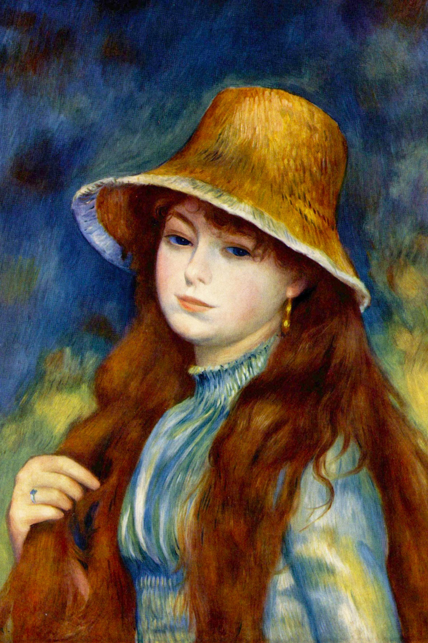 Pierre-Auguste Renoir - Mädchen mit Strohhut , Glasbild