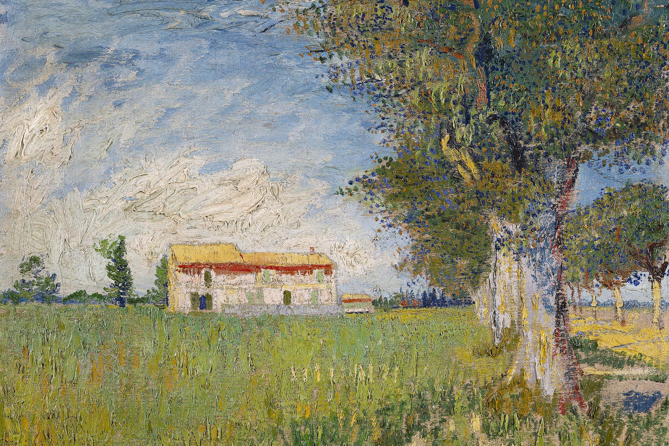 Vincent Van Gogh - Bauernhaus im Weizenfeld , Glasbild