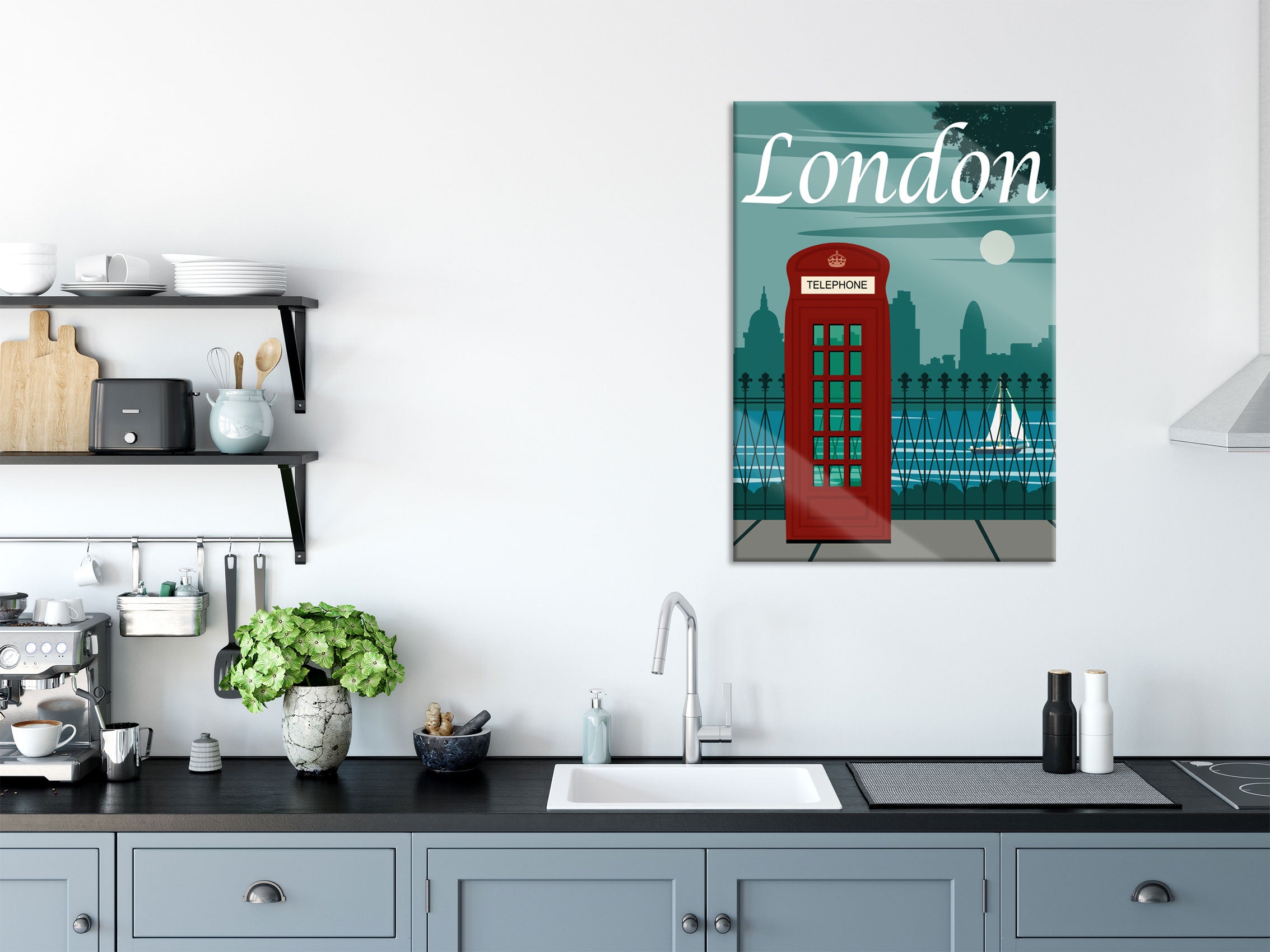 Vintage Poster  - London Telefonzelle I, Glasbild