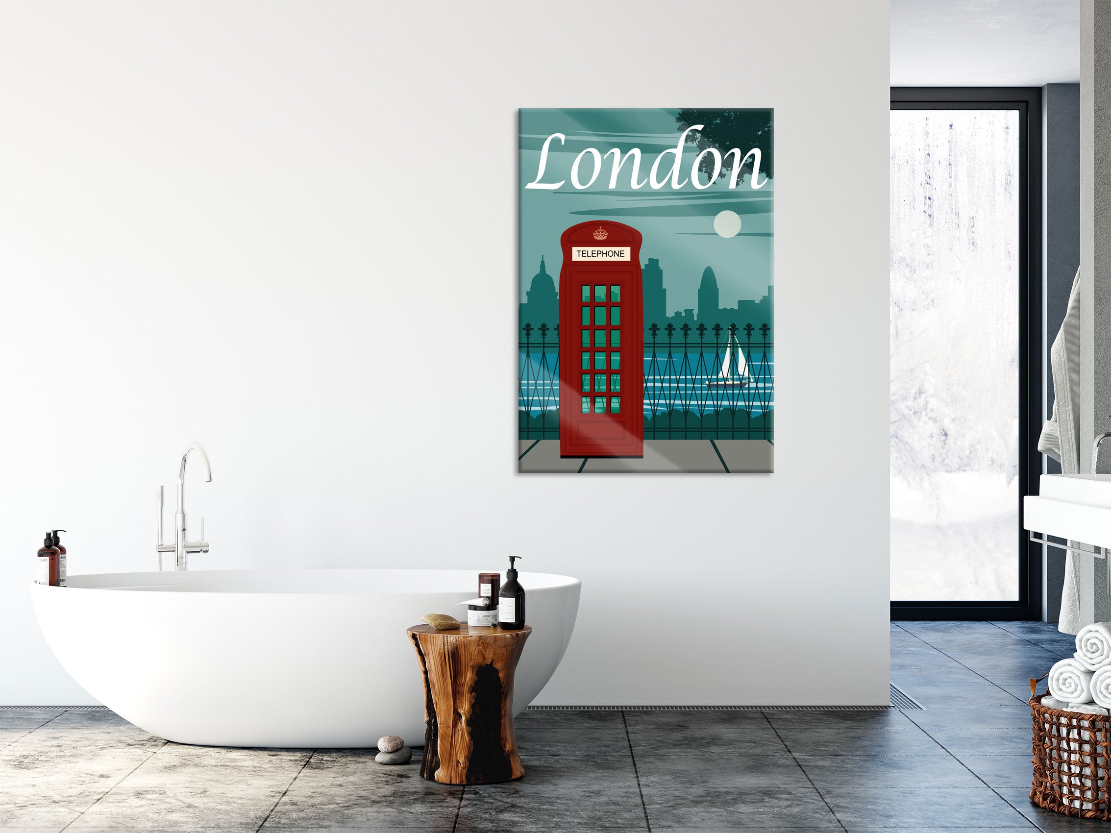 Vintage Poster  - London Telefonzelle I, Glasbild