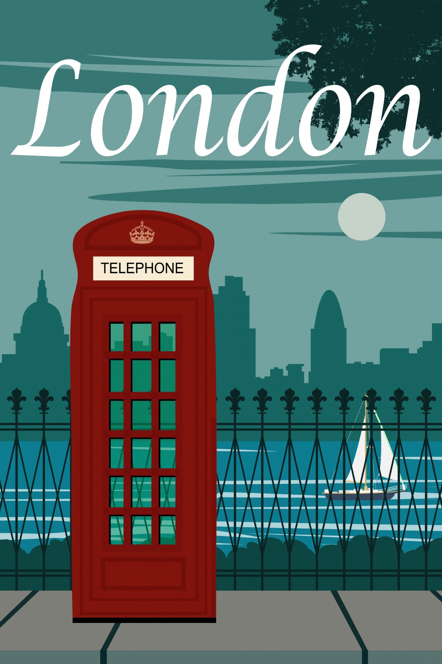 Vintage Poster  - London Telefonzelle I, Glasbild