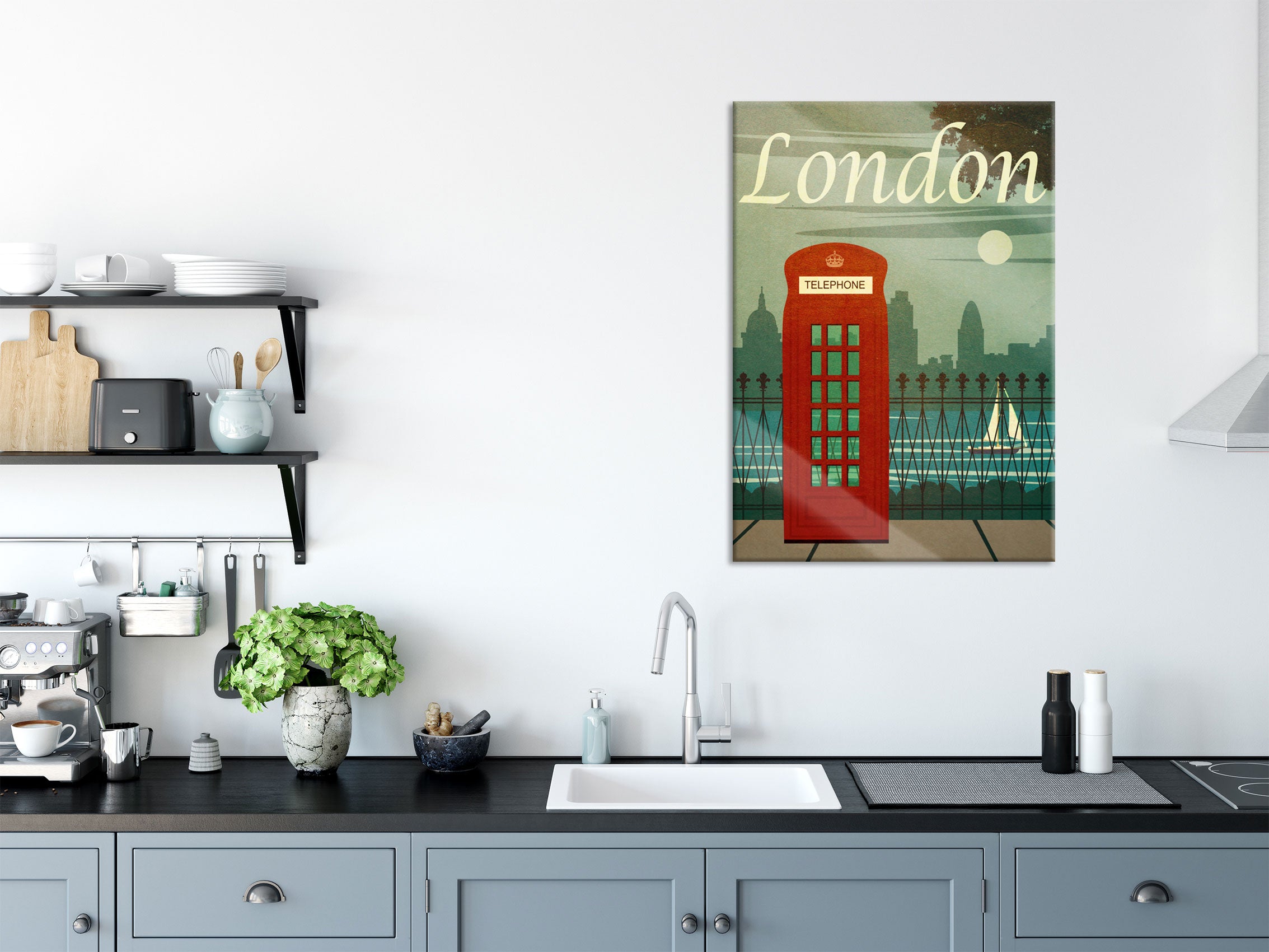 Vintage Poster  - London Telefonzelle II, Glasbild