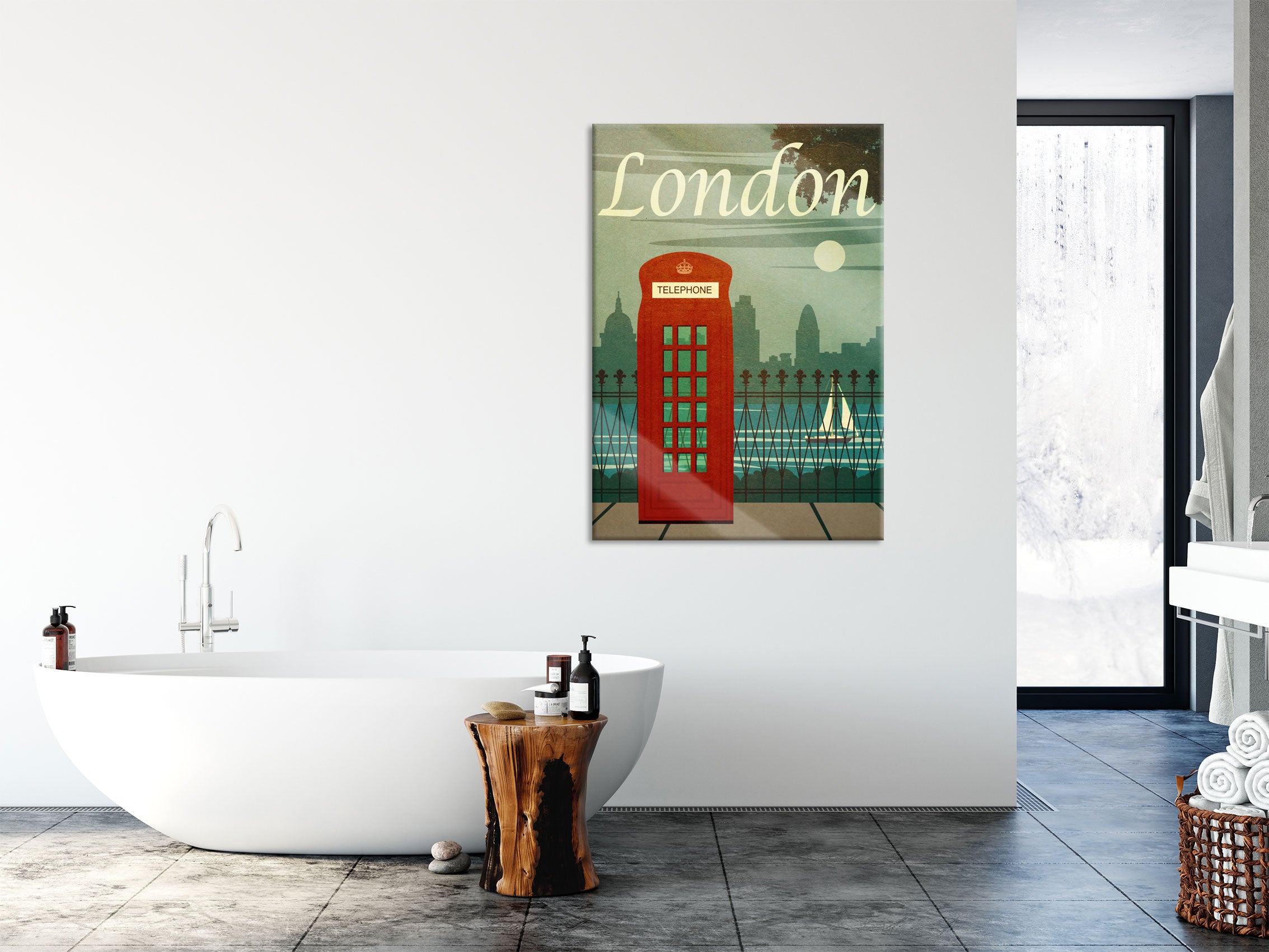 Vintage Poster  - London Telefonzelle II, Glasbild