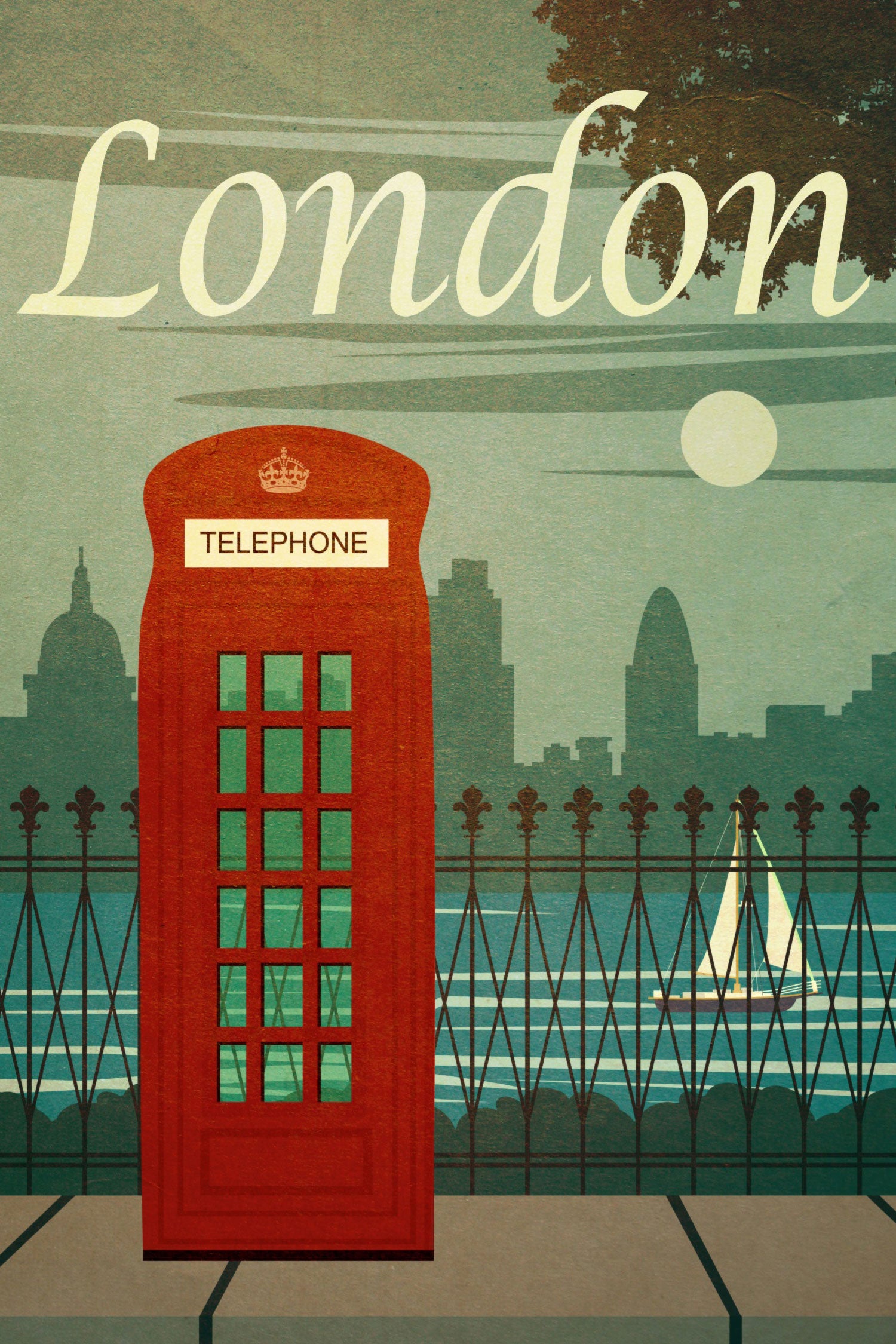 Vintage Poster  - London Telefonzelle II, Glasbild