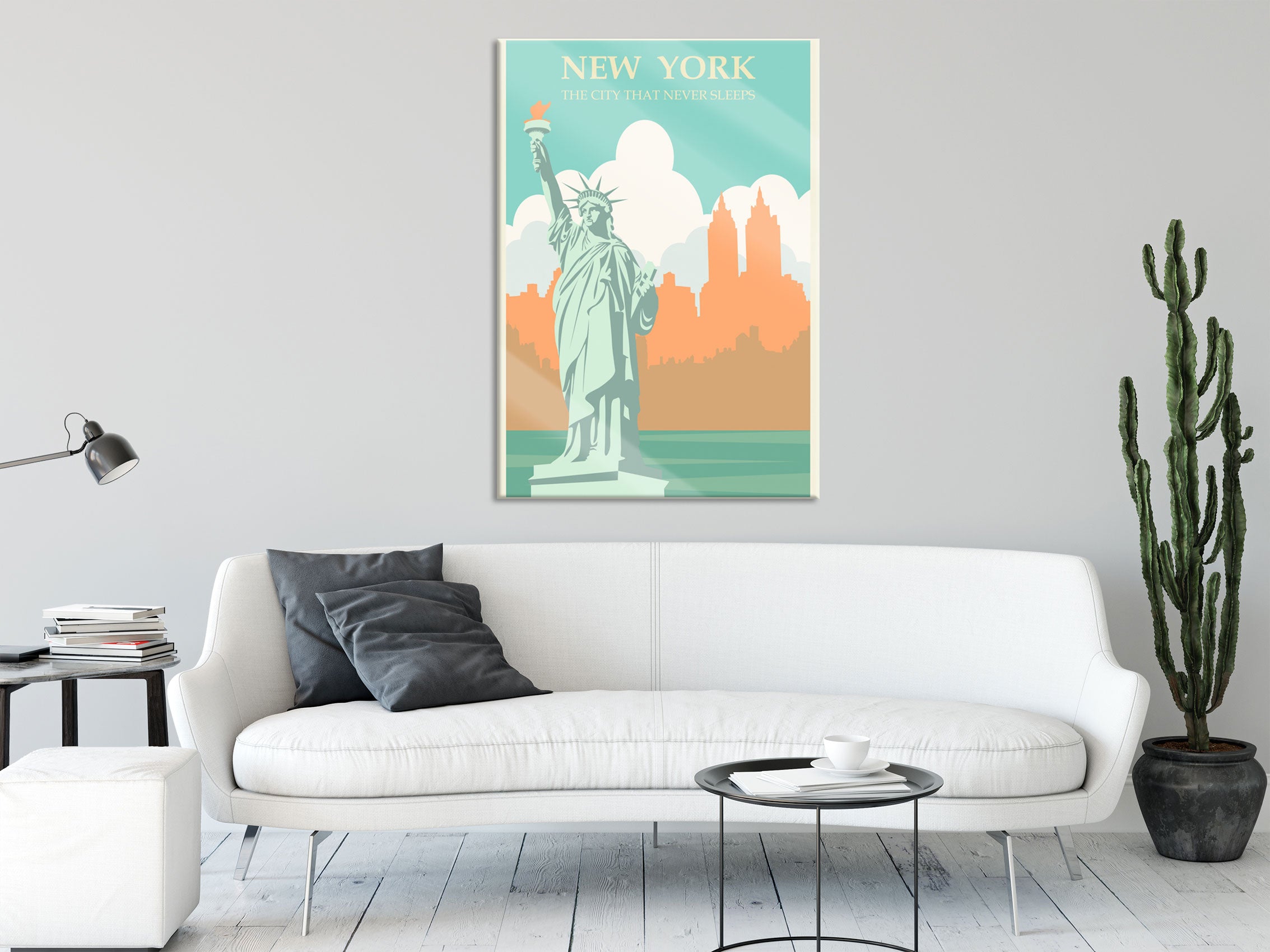 Vintage Poster  - New York Never Sleeps, Glasbild