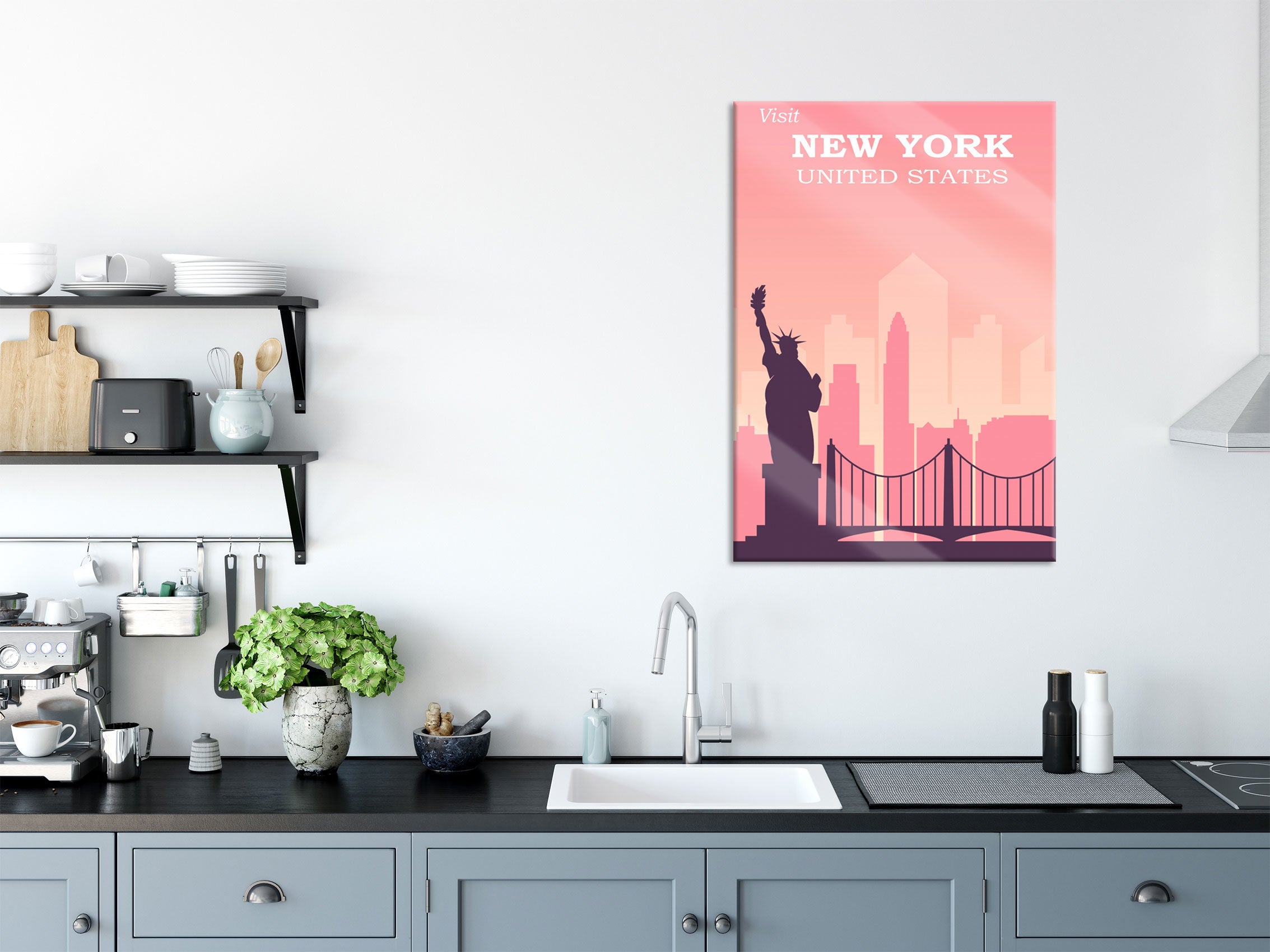 Vintage Poster  - New York Skyline, Glasbild