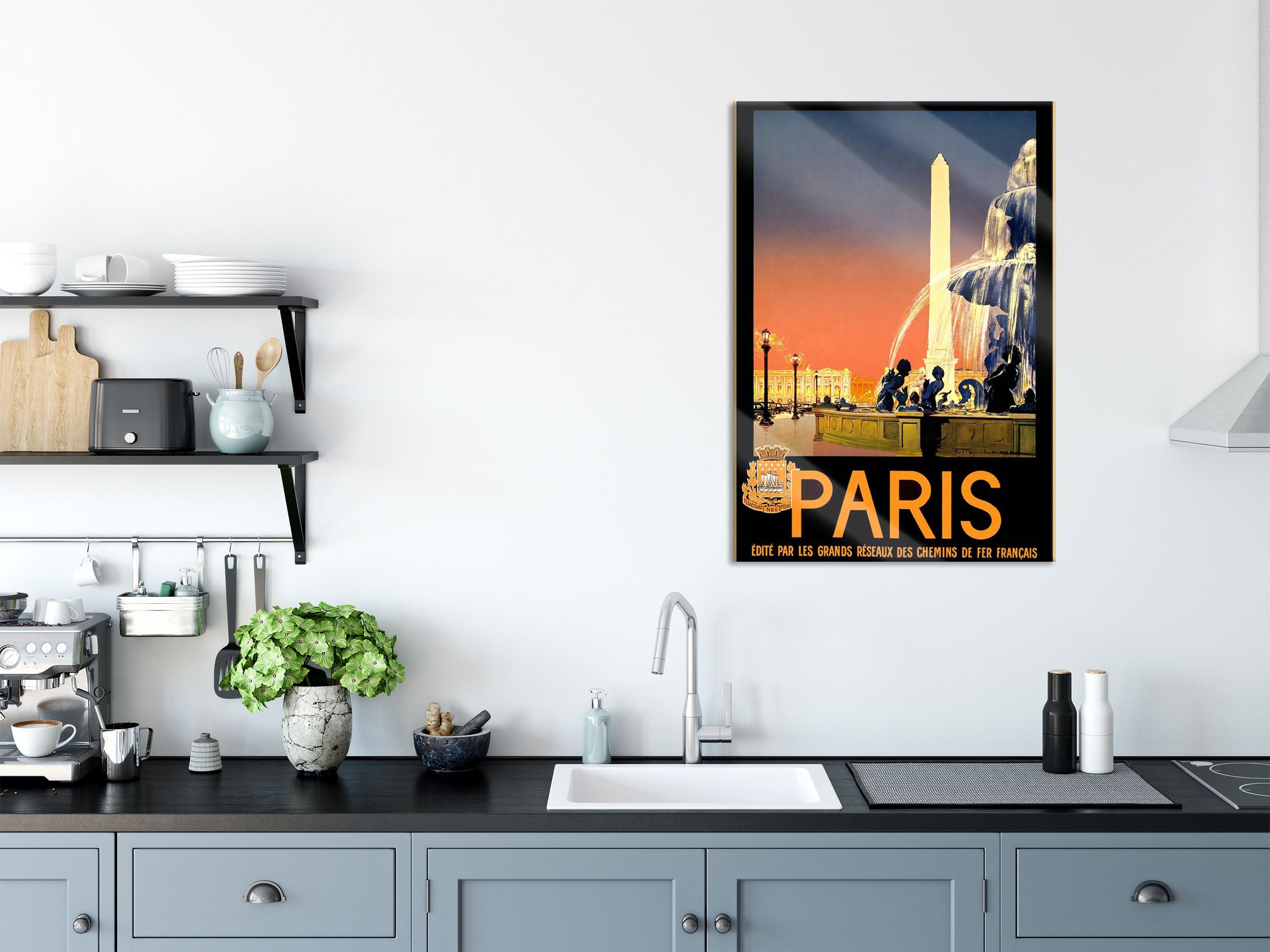 Vintage Poster  - Paris Brunnen, Glasbild