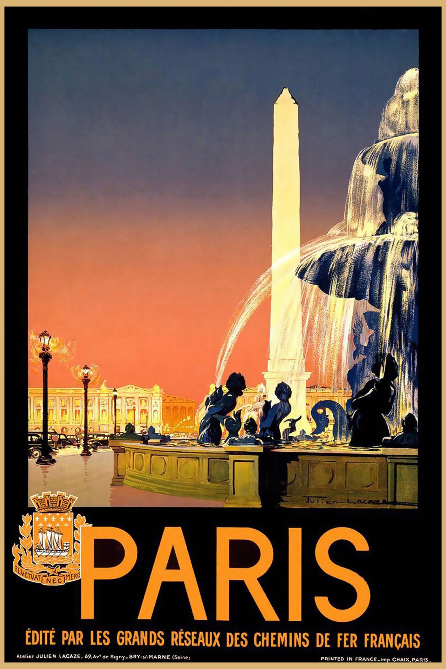 Vintage Poster  - Paris Brunnen, Glasbild