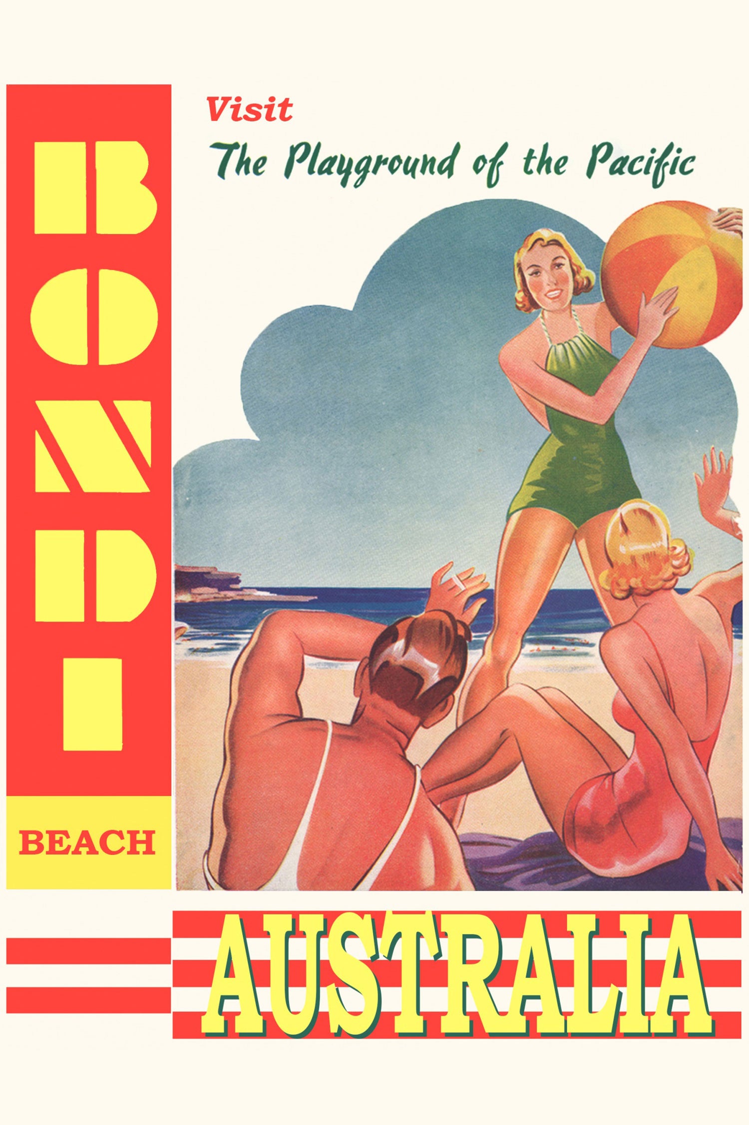 Vintage Poster  - Australian Strand Beach, Glasbild