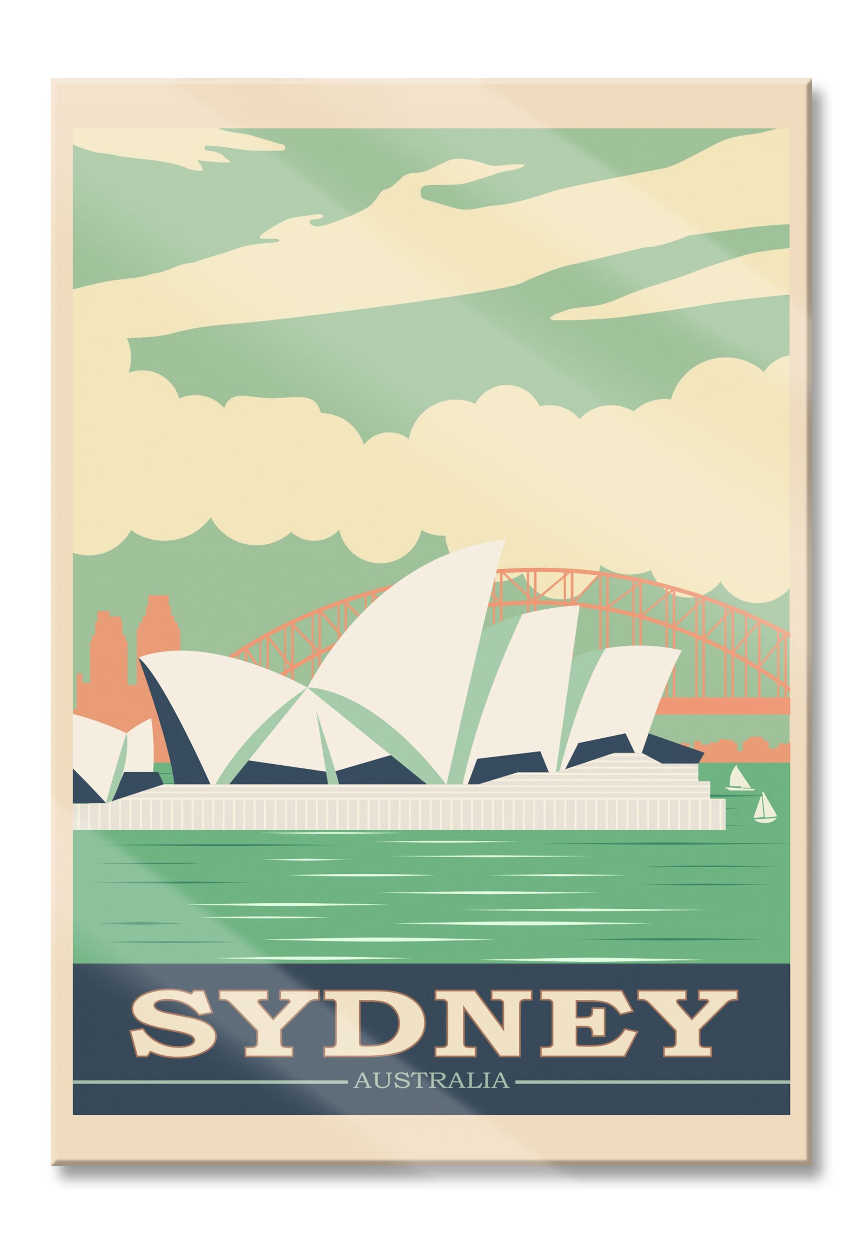 Vintage Poster  - Sydney Skyline I, Glasbild