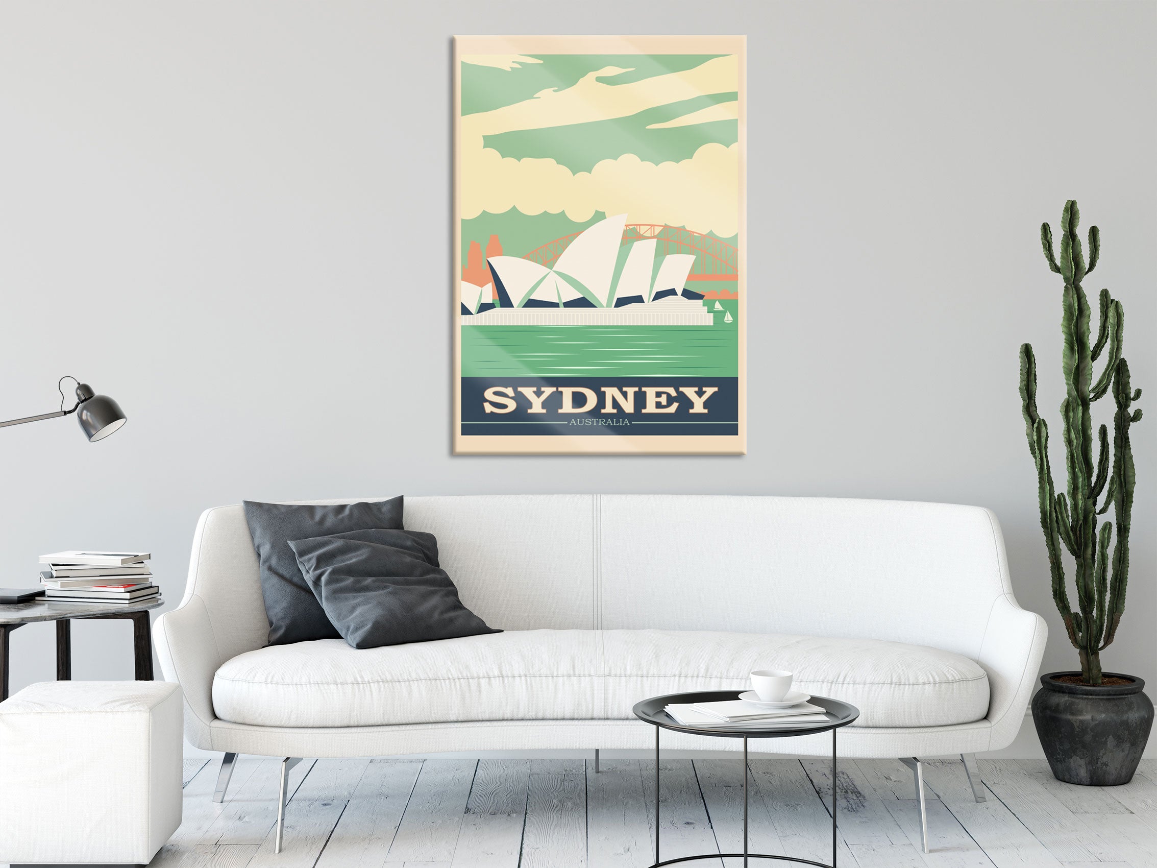 Vintage Poster  - Sydney Skyline I, Glasbild