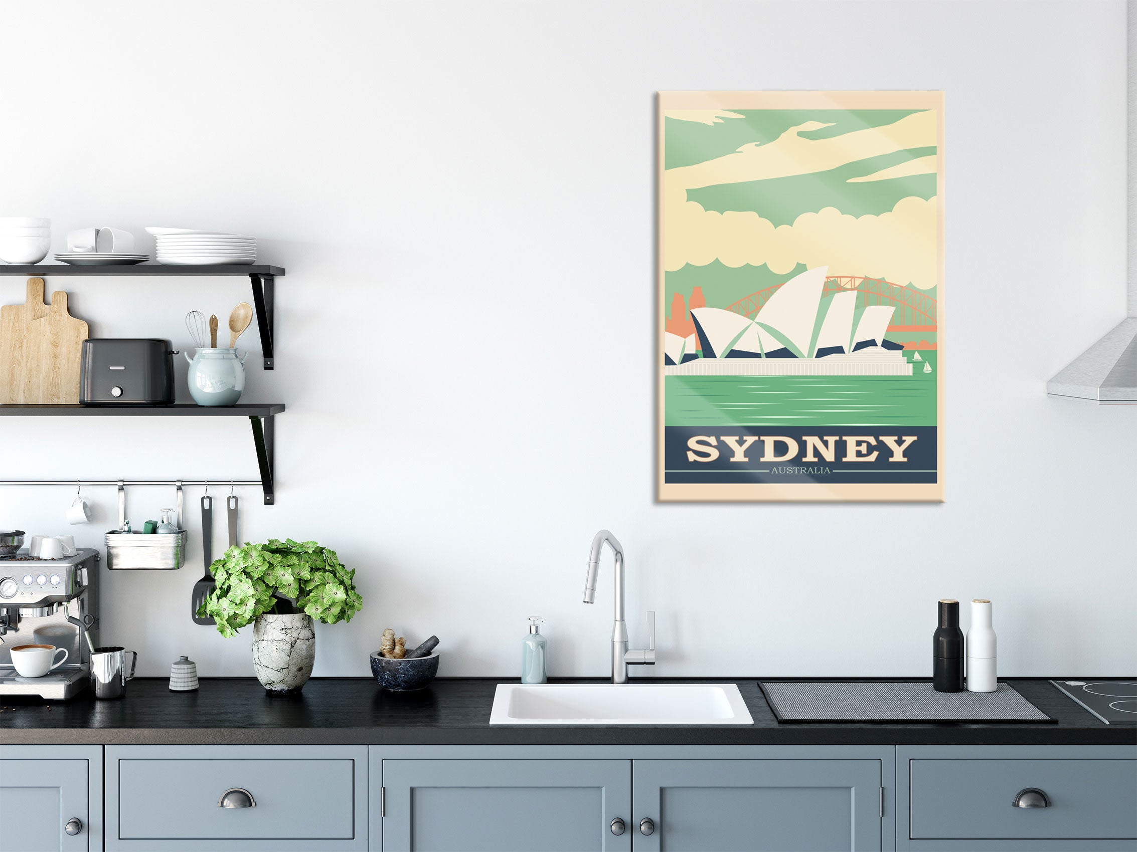 Vintage Poster  - Sydney Skyline I, Glasbild