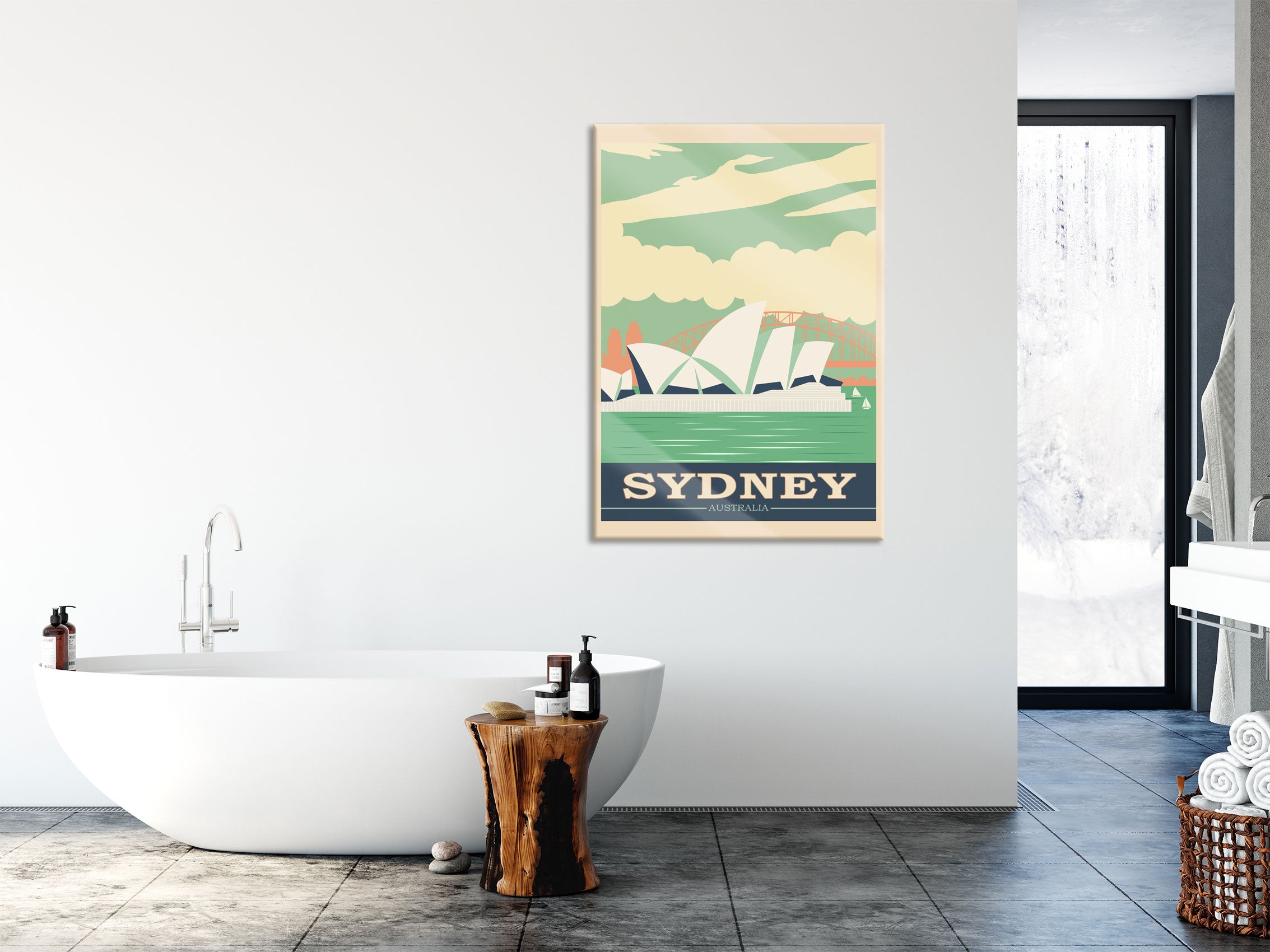 Vintage Poster  - Sydney Skyline I, Glasbild