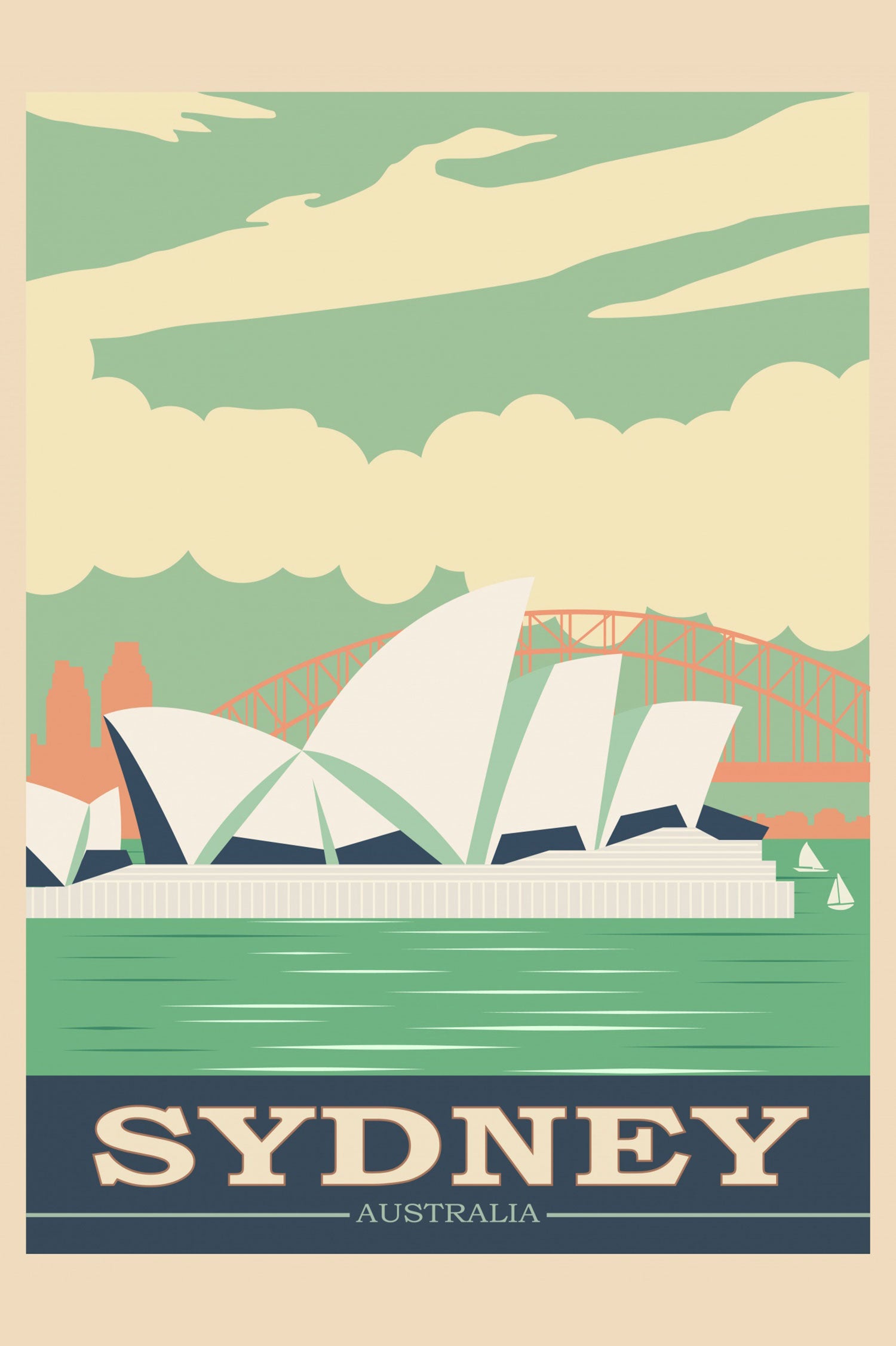 Vintage Poster  - Sydney Skyline I, Glasbild