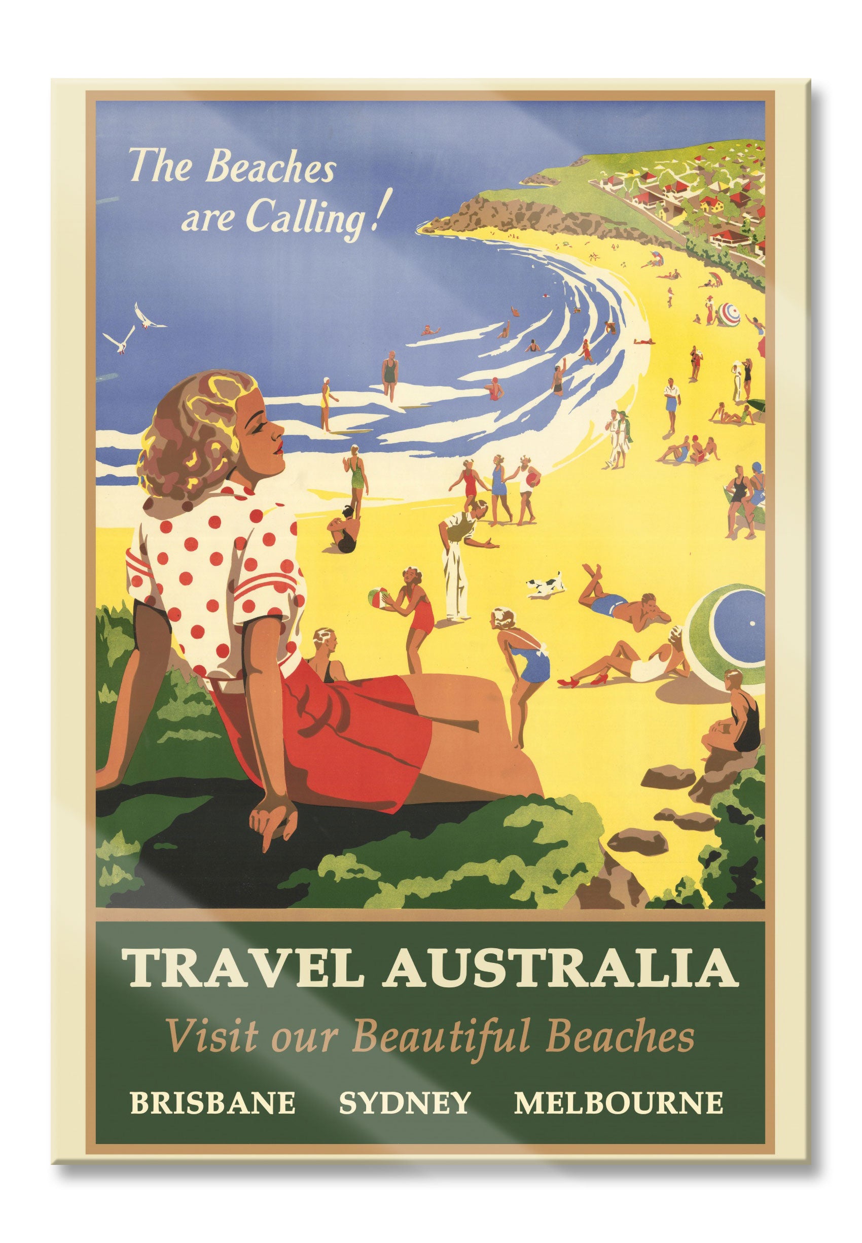 Vintage Poster  - Australien Beautiful Beaches, Glasbild