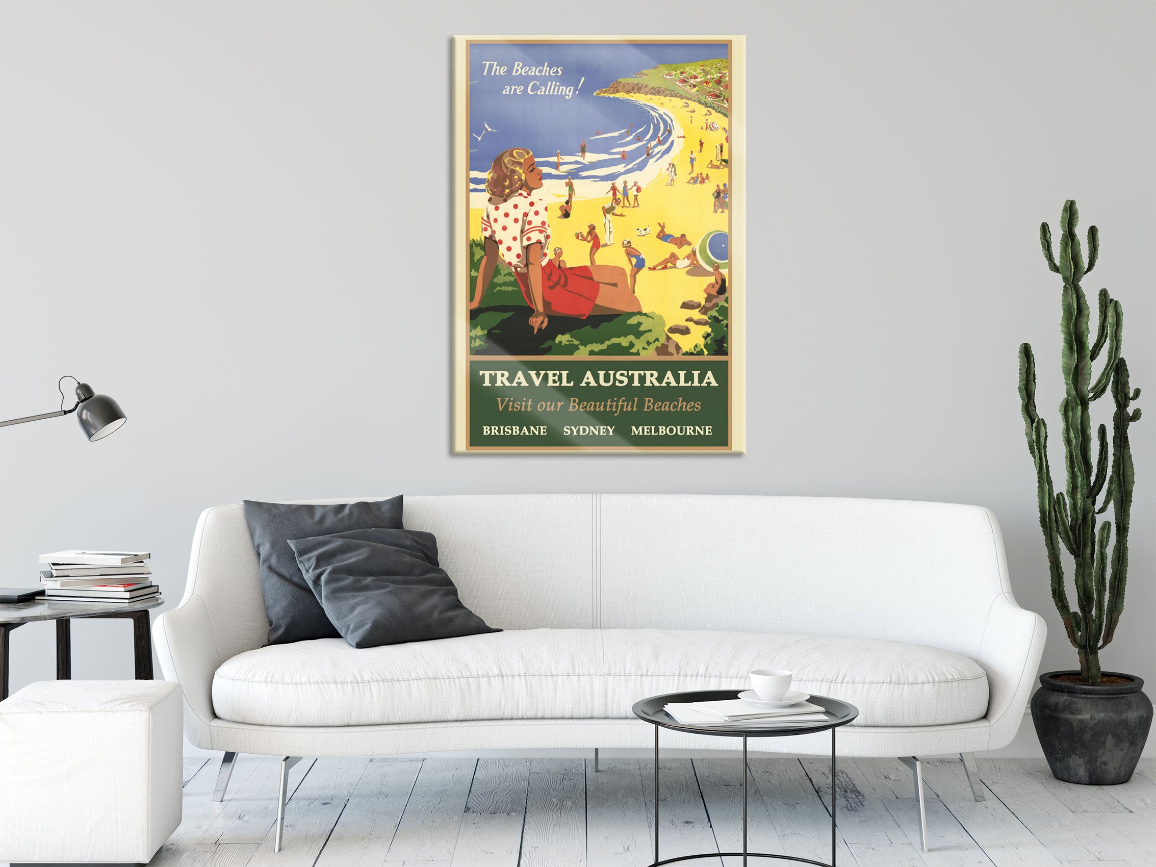 Vintage Poster  - Australien Beautiful Beaches, Glasbild