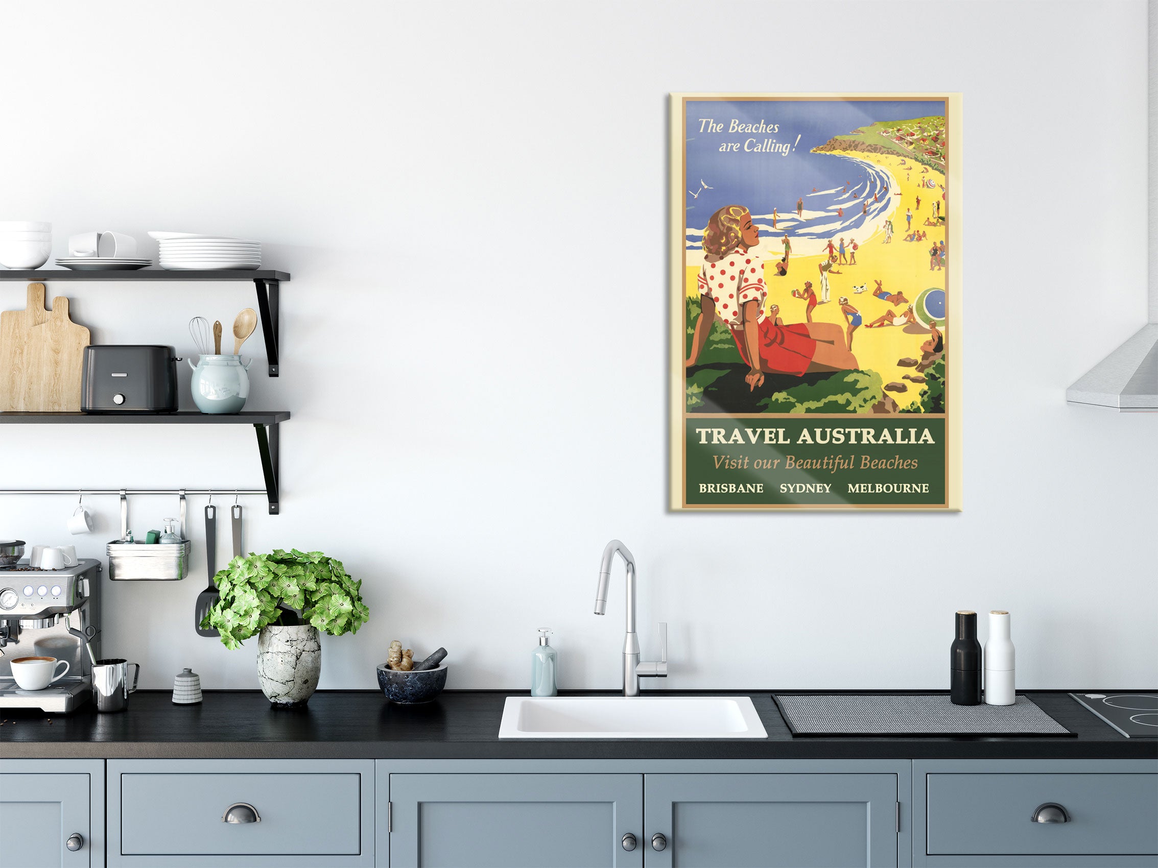 Vintage Poster  - Australien Beautiful Beaches, Glasbild