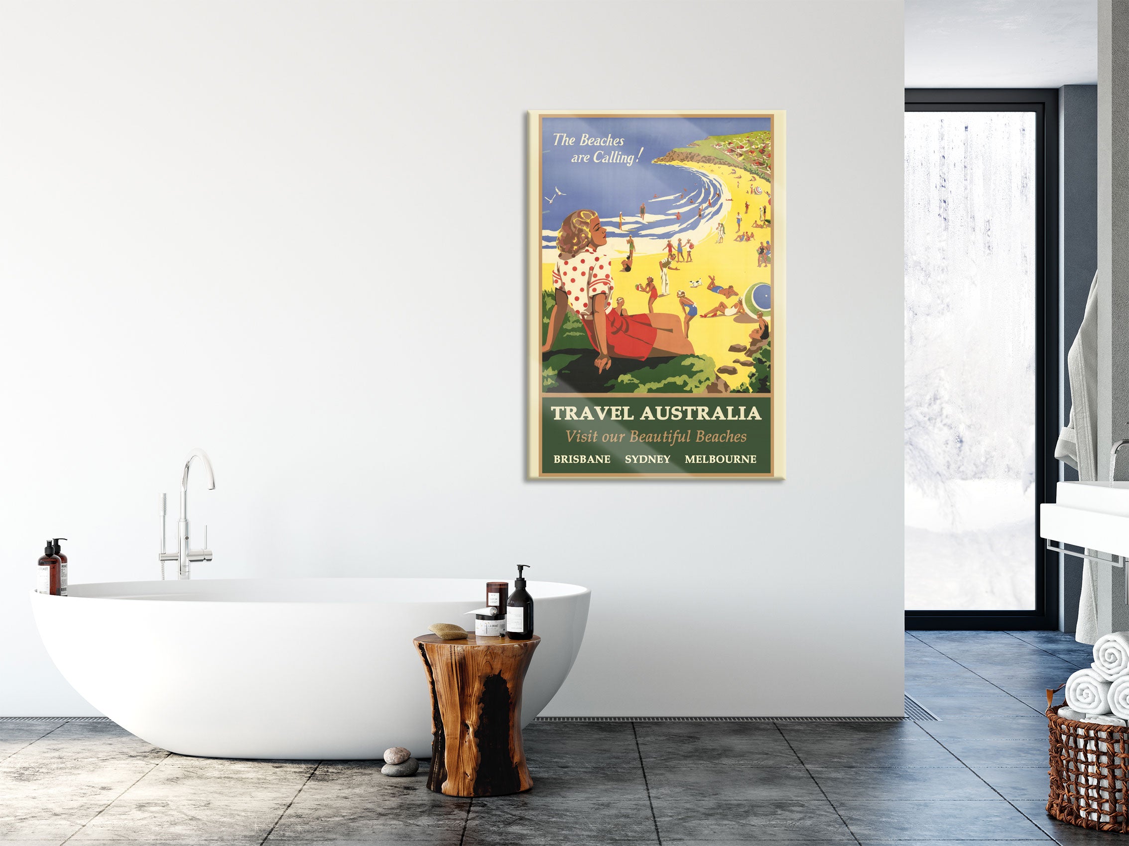 Vintage Poster  - Australien Beautiful Beaches, Glasbild