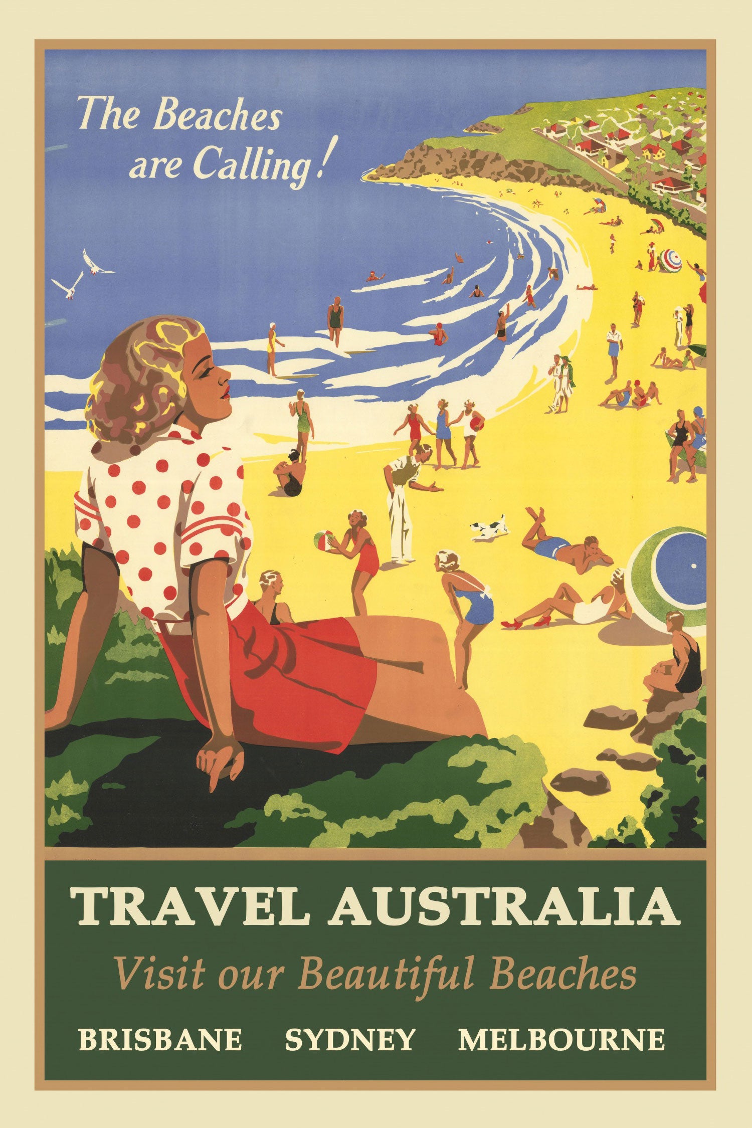 Vintage Poster  - Australien Beautiful Beaches, Glasbild