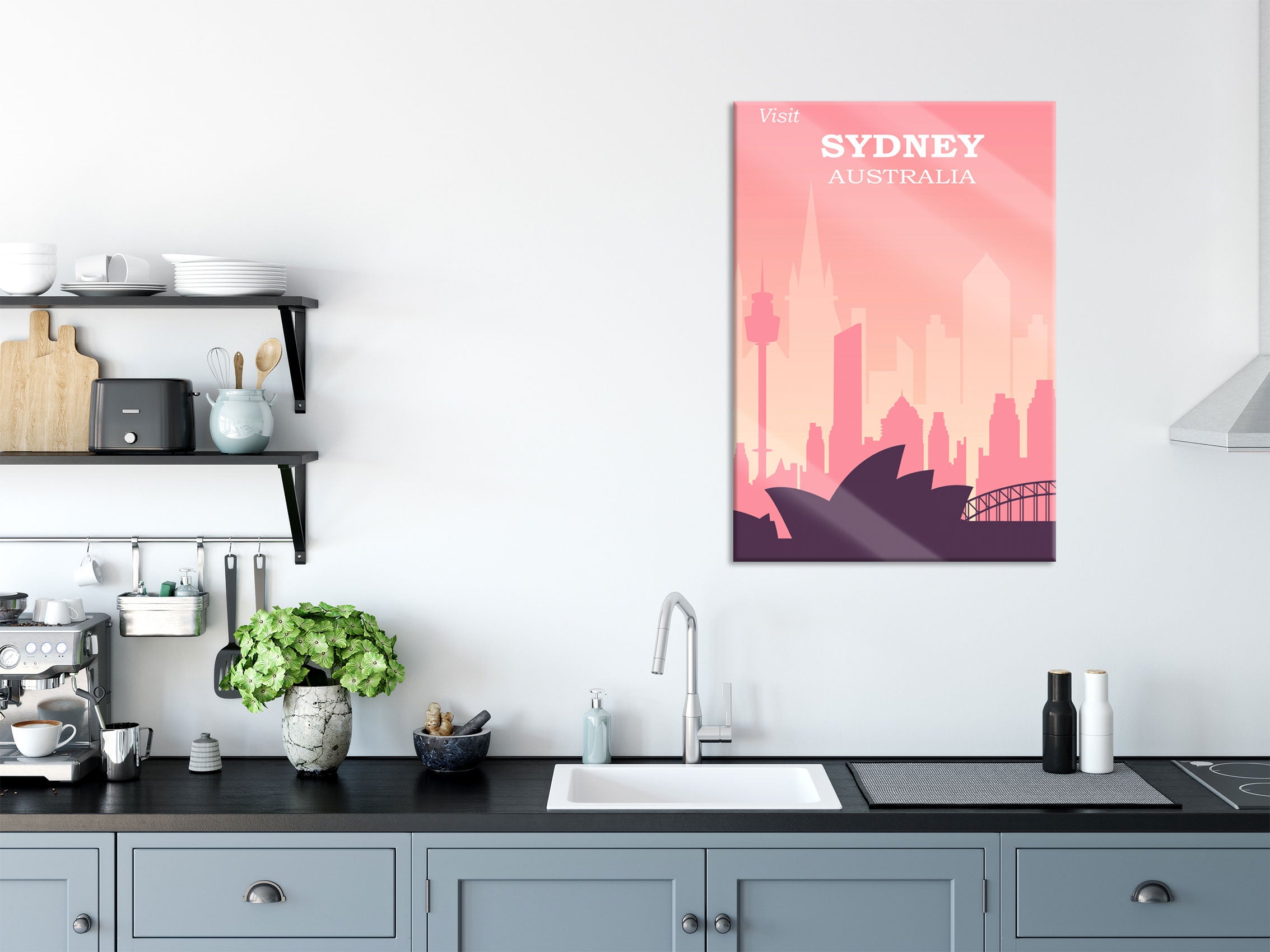 Vintage Poster  - Sydney Skyline II, Glasbild