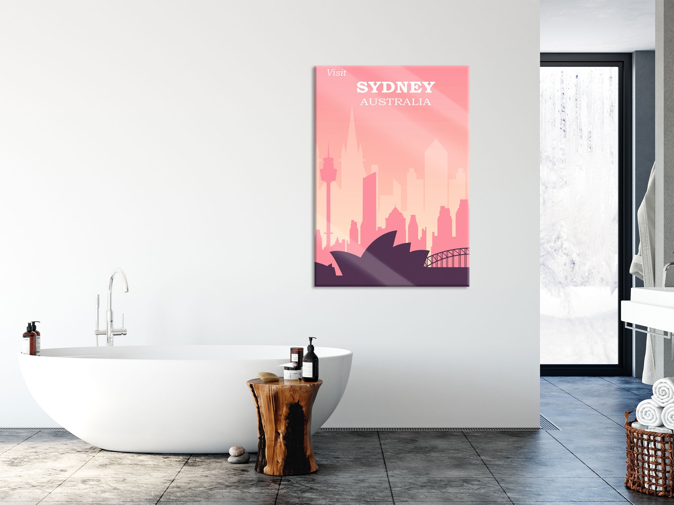 Vintage Poster  - Sydney Skyline II, Glasbild