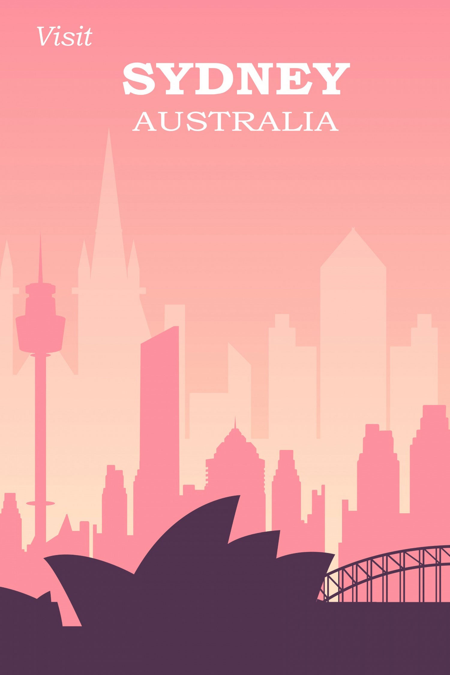 Vintage Poster  - Sydney Skyline II, Glasbild