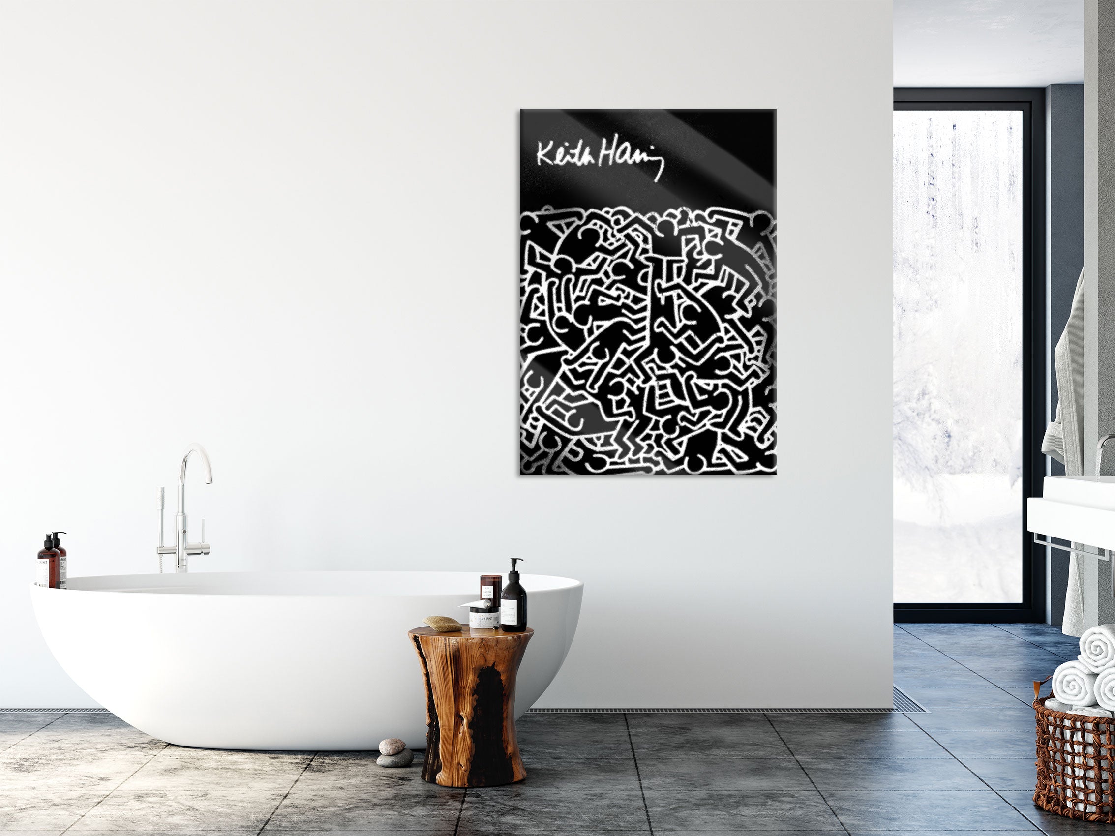 Pop Art  - Keith Scribble Menschen II, Glasbild