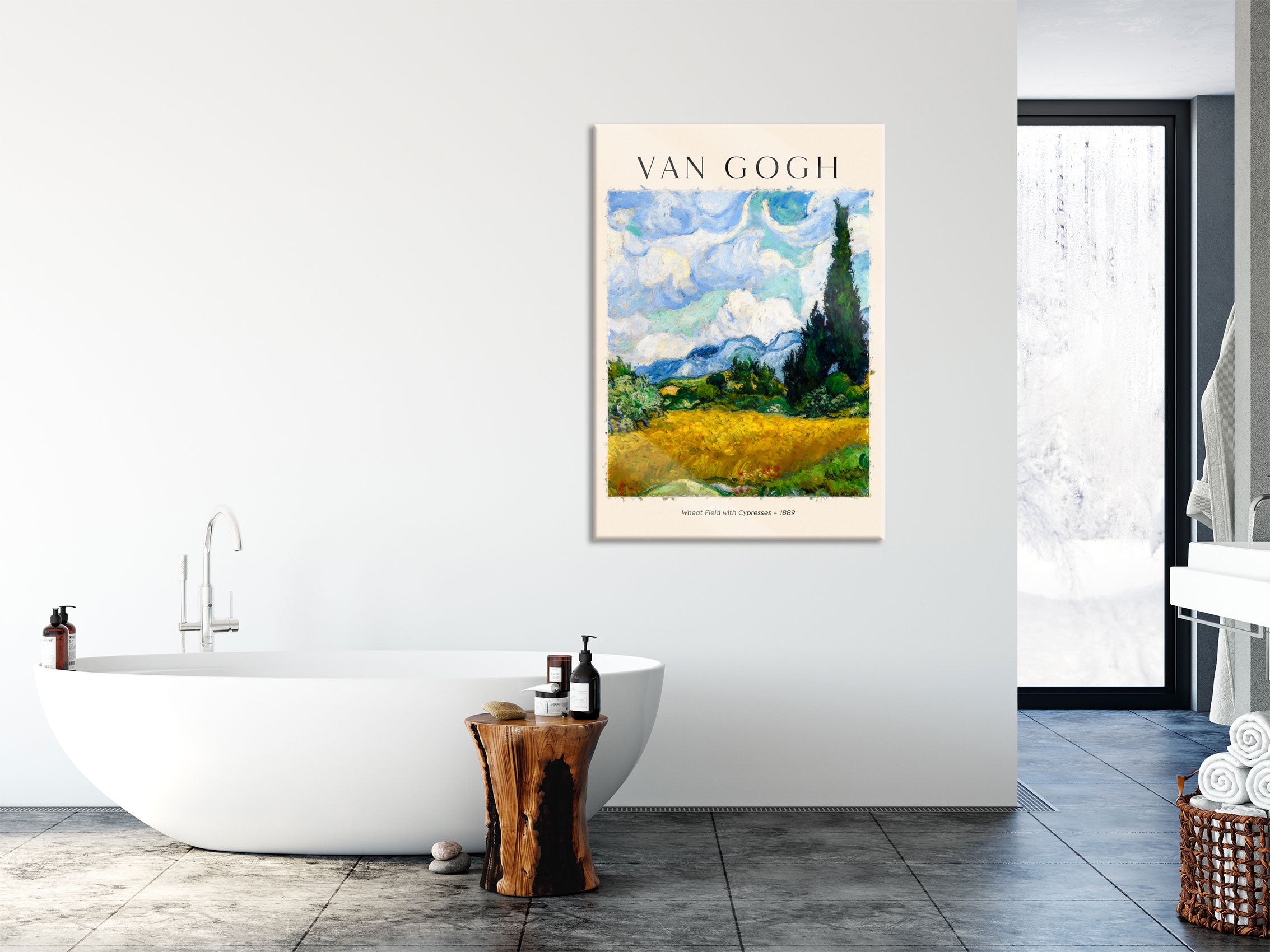 Art Portrait  - Van Gogh - Weizenfeld mit Zypressen, Glasbild