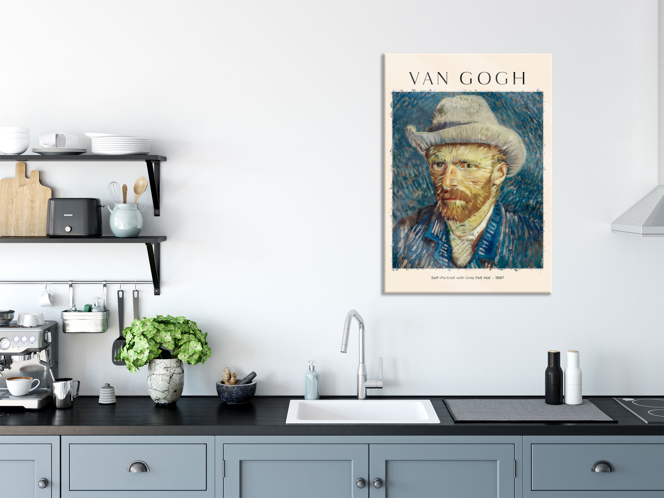 Art Portrait  - Van Gogh - Selbstportrait mit Hut, Glasbild