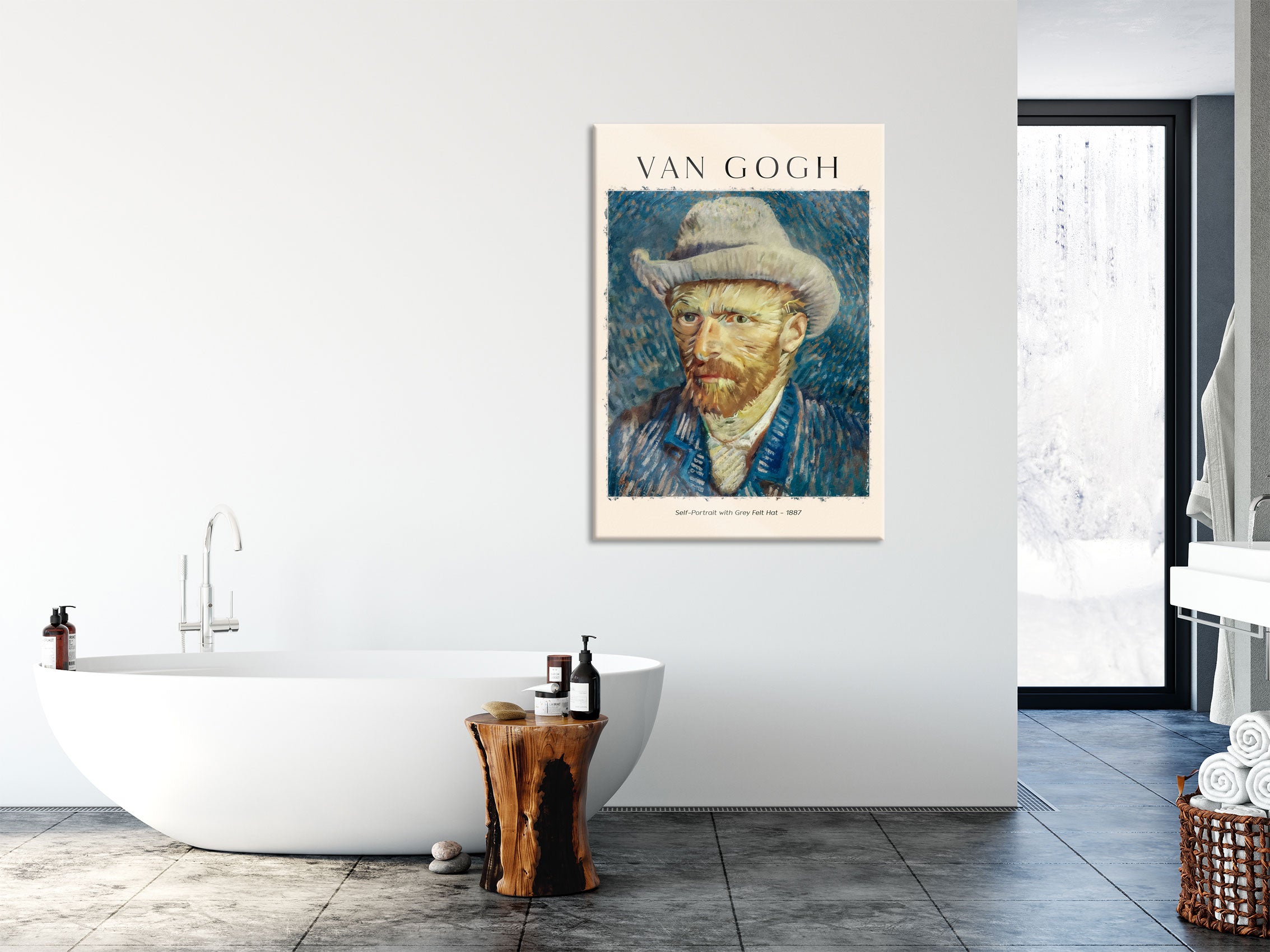 Art Portrait  - Van Gogh - Selbstportrait mit Hut, Glasbild