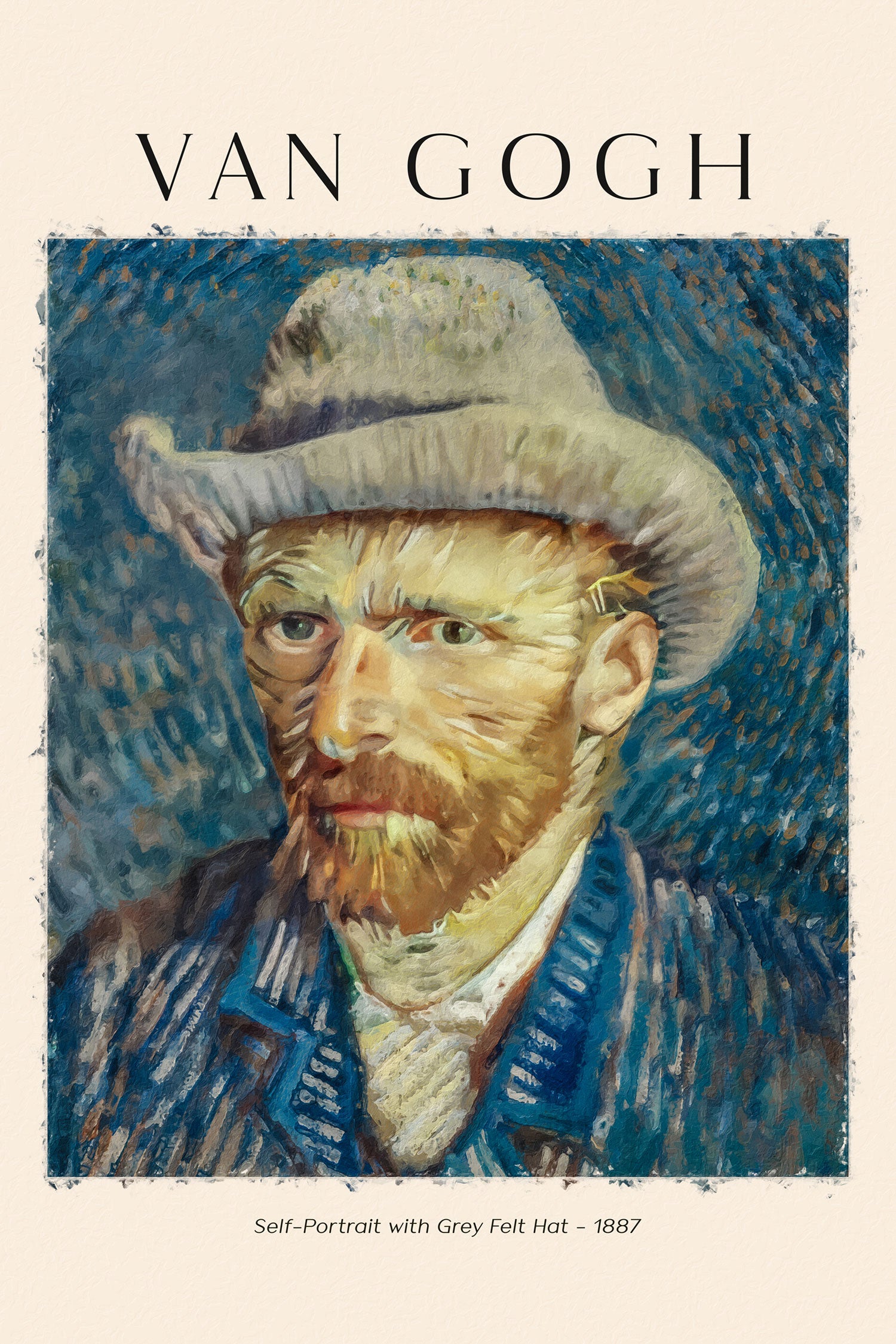 Art Portrait  - Van Gogh - Selbstportrait mit Hut, Glasbild