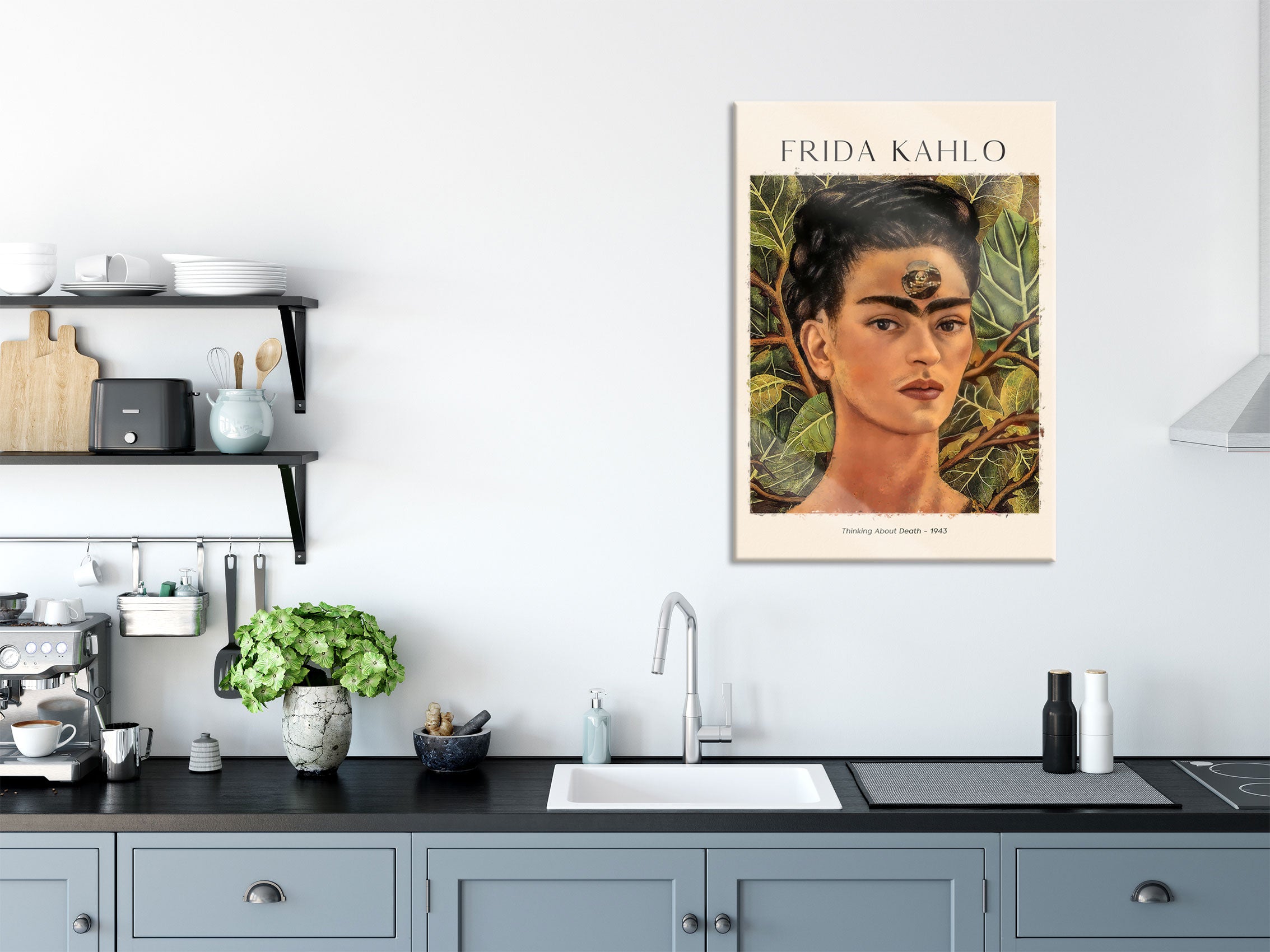 Art Portrait  - Frida Kahlo - Gedanken an den Tod, Glasbild