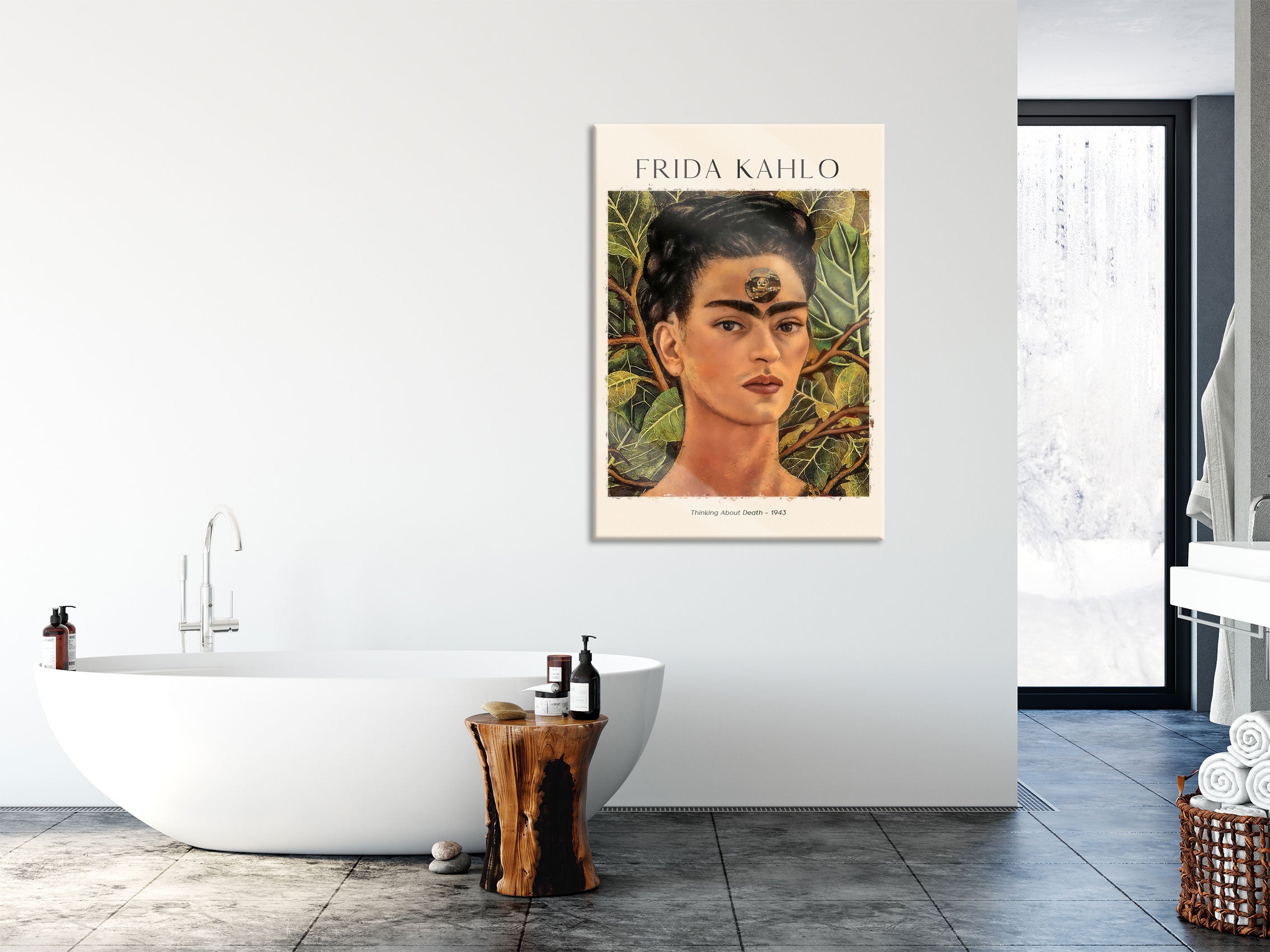 Art Portrait  - Frida Kahlo - Gedanken an den Tod, Glasbild