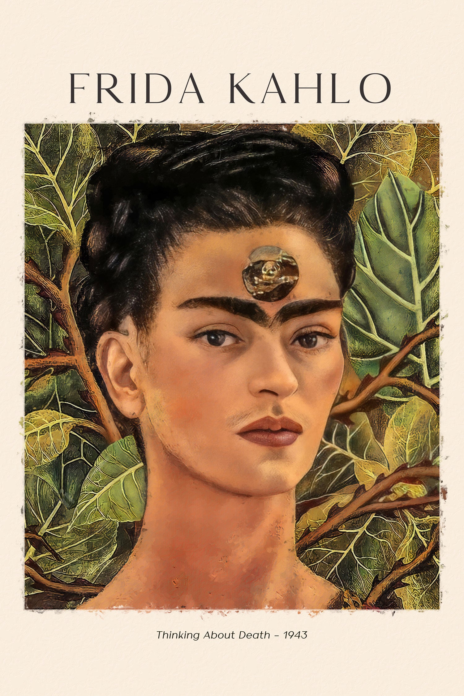 Art Portrait  - Frida Kahlo - Gedanken an den Tod, Glasbild