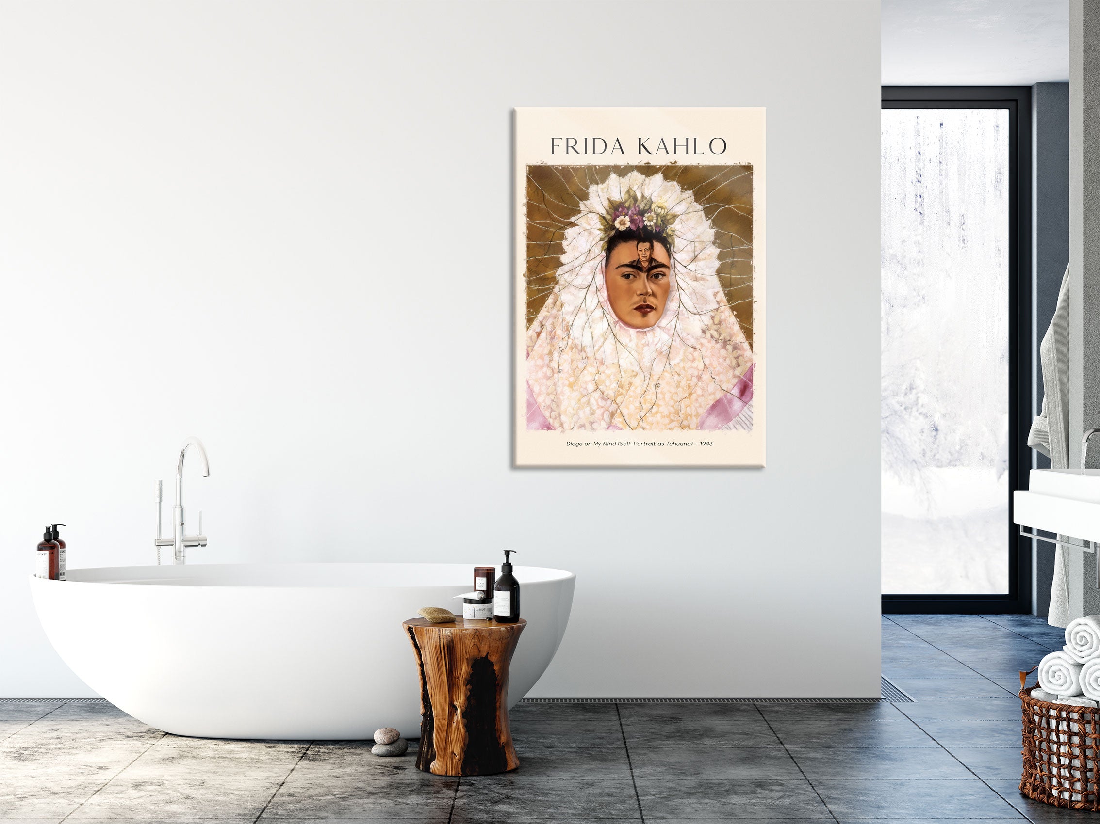 Art Portrait  - Frida Kahlo - Diego in meinen Gedanken , Glasbild