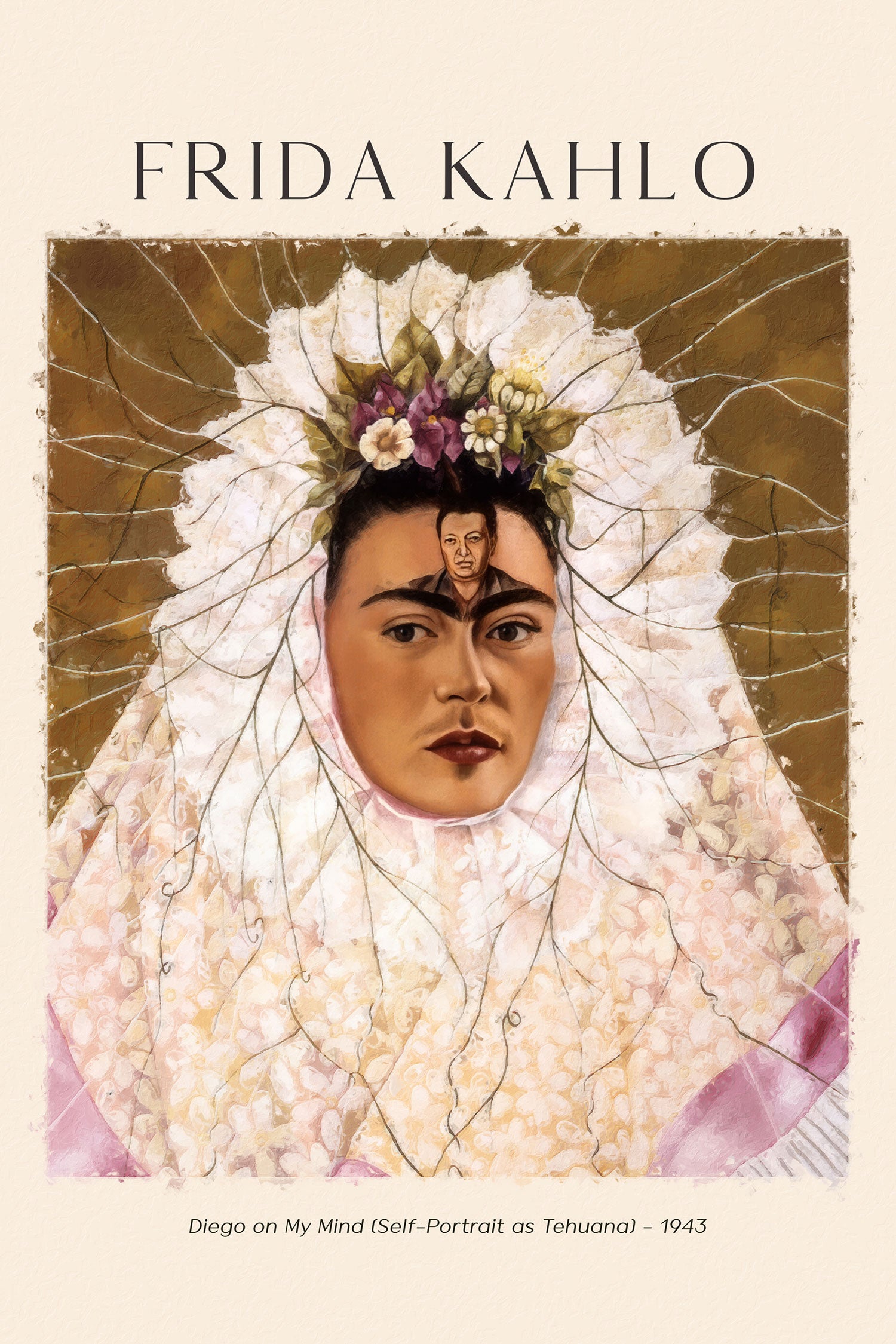 Art Portrait  - Frida Kahlo - Diego in meinen Gedanken , Glasbild