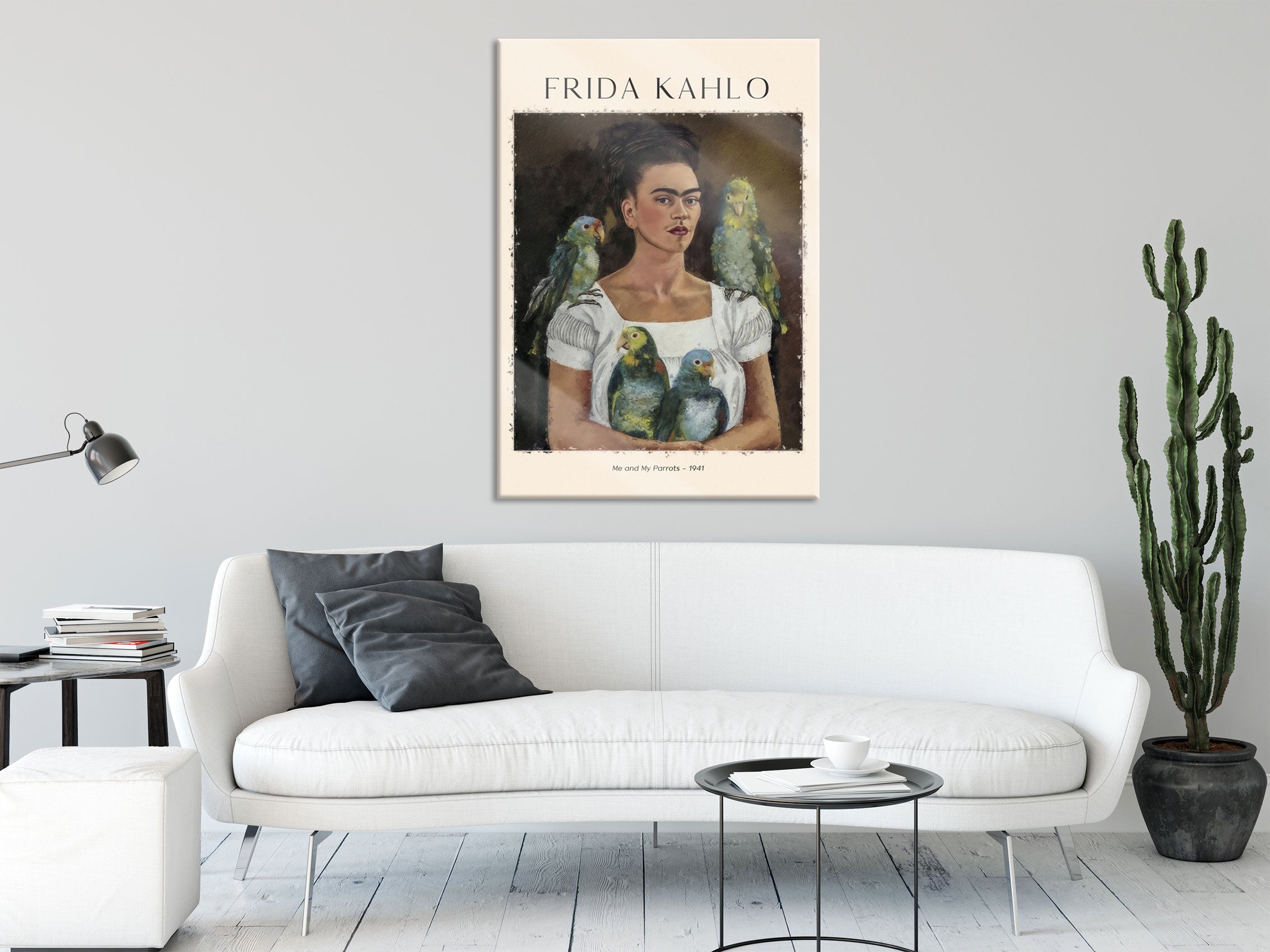 Art Portrait  - Frida Kahlo - Ich und meine Papageien, Glasbild