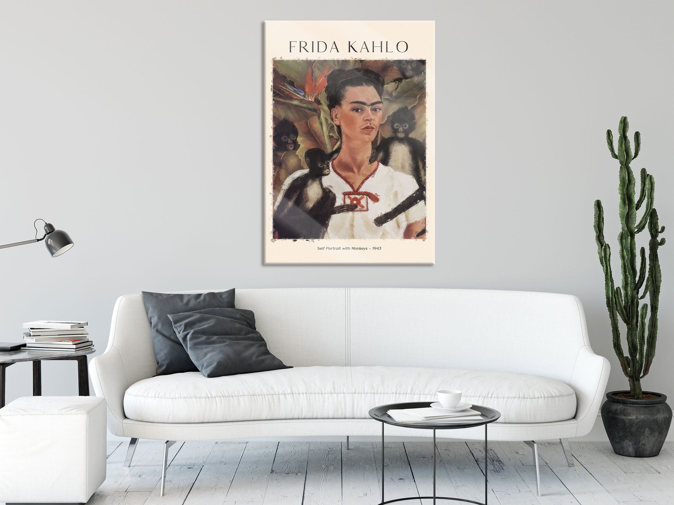 Art Portrait  - Frida Kahlo - Selbstbildnis mit Affen, Glasbild