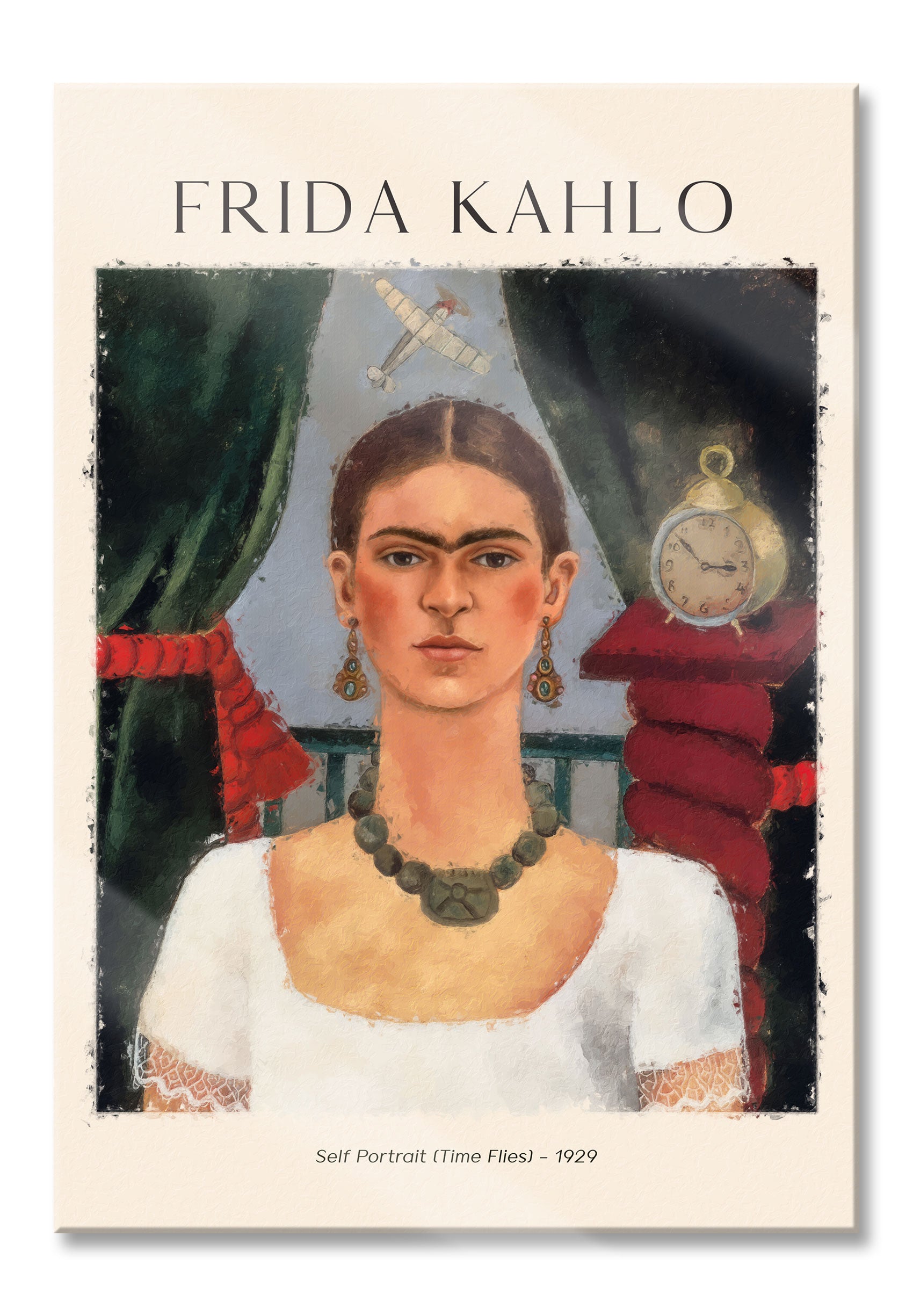 Art Portrait  - Frida Kahlo - Die Zeit fliegt, Glasbild