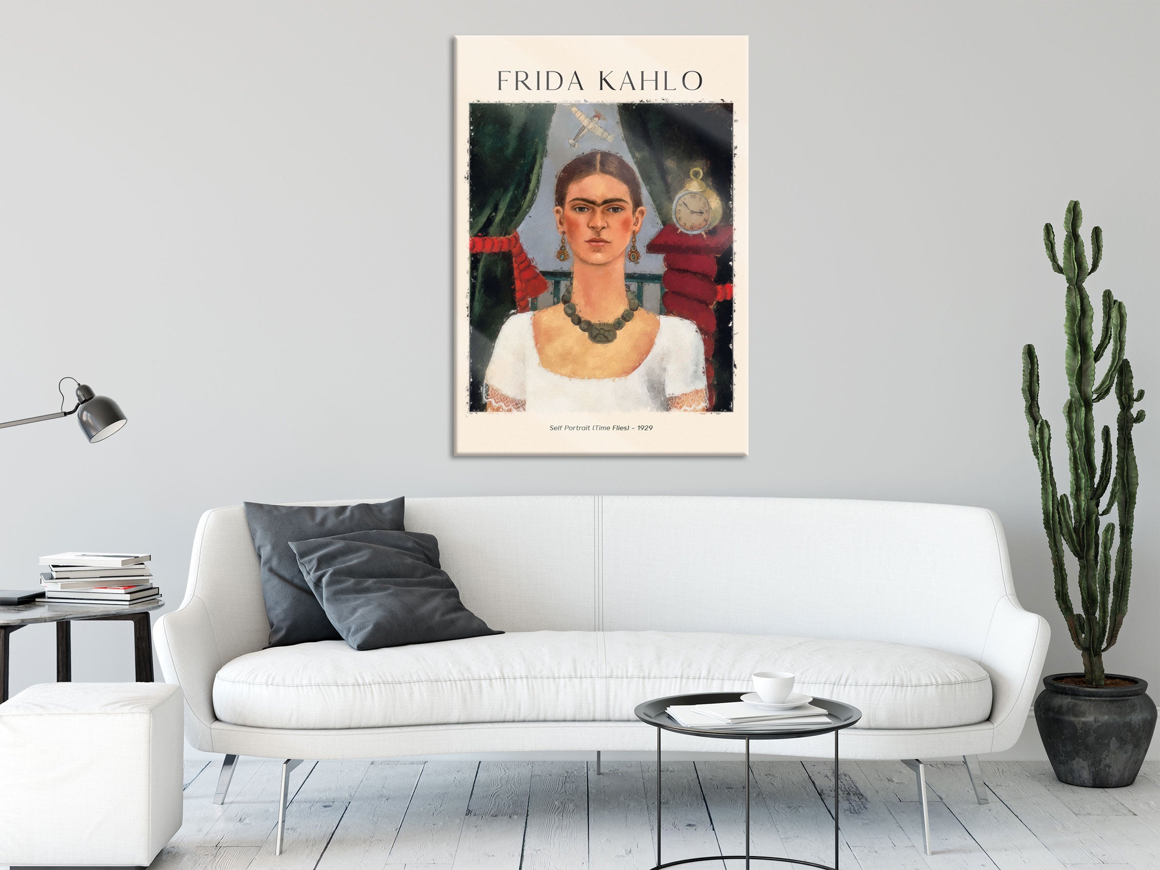 Art Portrait  - Frida Kahlo - Die Zeit fliegt, Glasbild