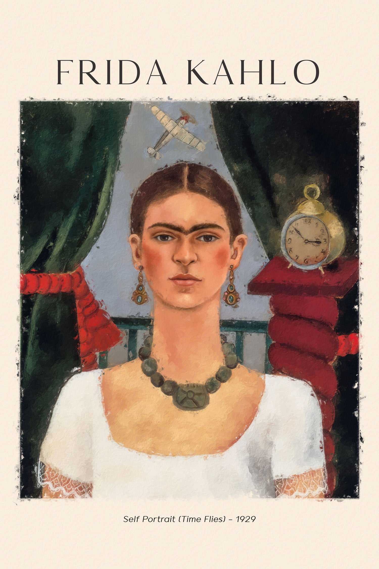 Art Portrait  - Frida Kahlo - Die Zeit fliegt, Glasbild