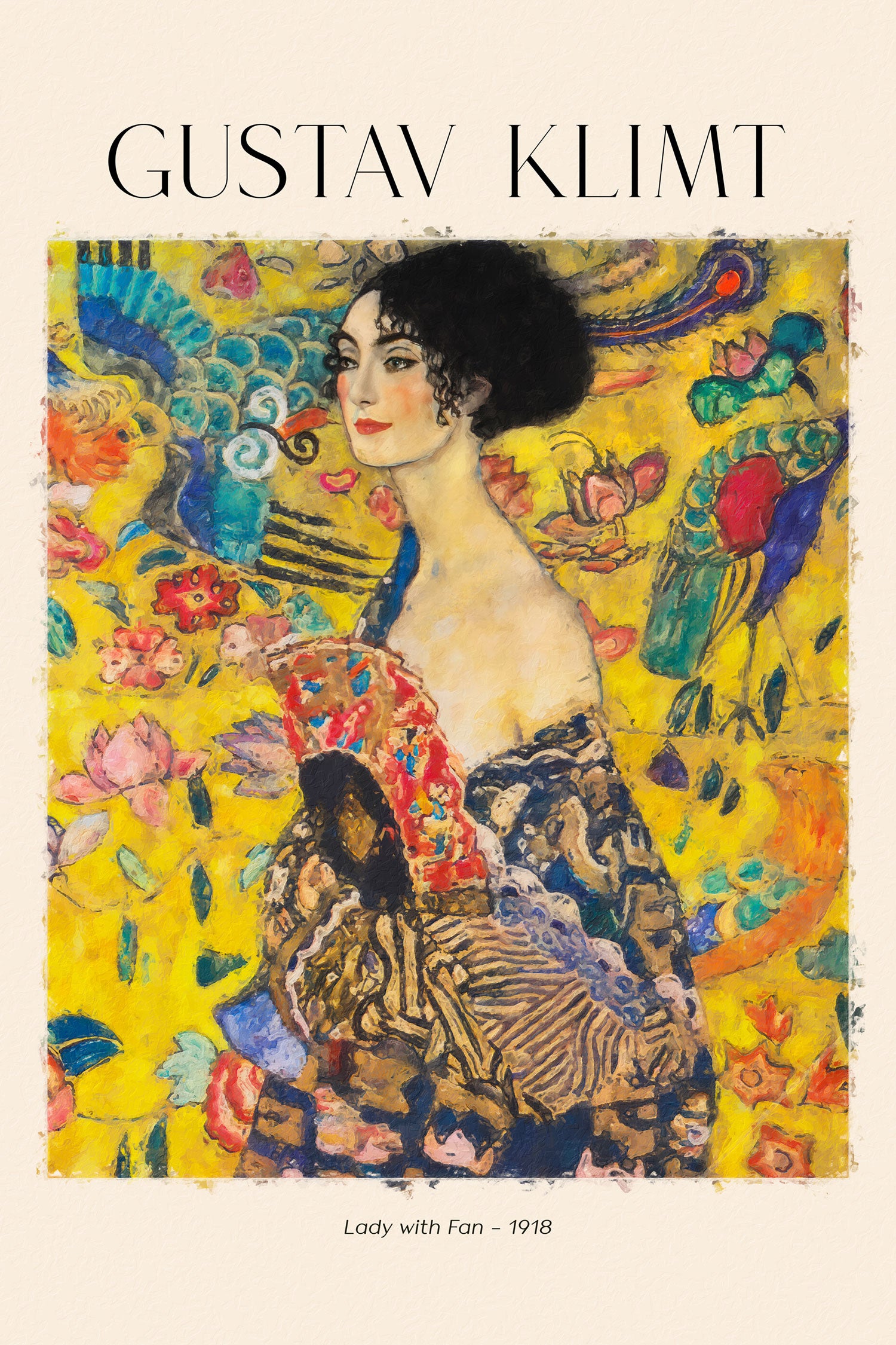 Art Portrait  - Gustav Klimt - Dame mit Fächer, Glasbild