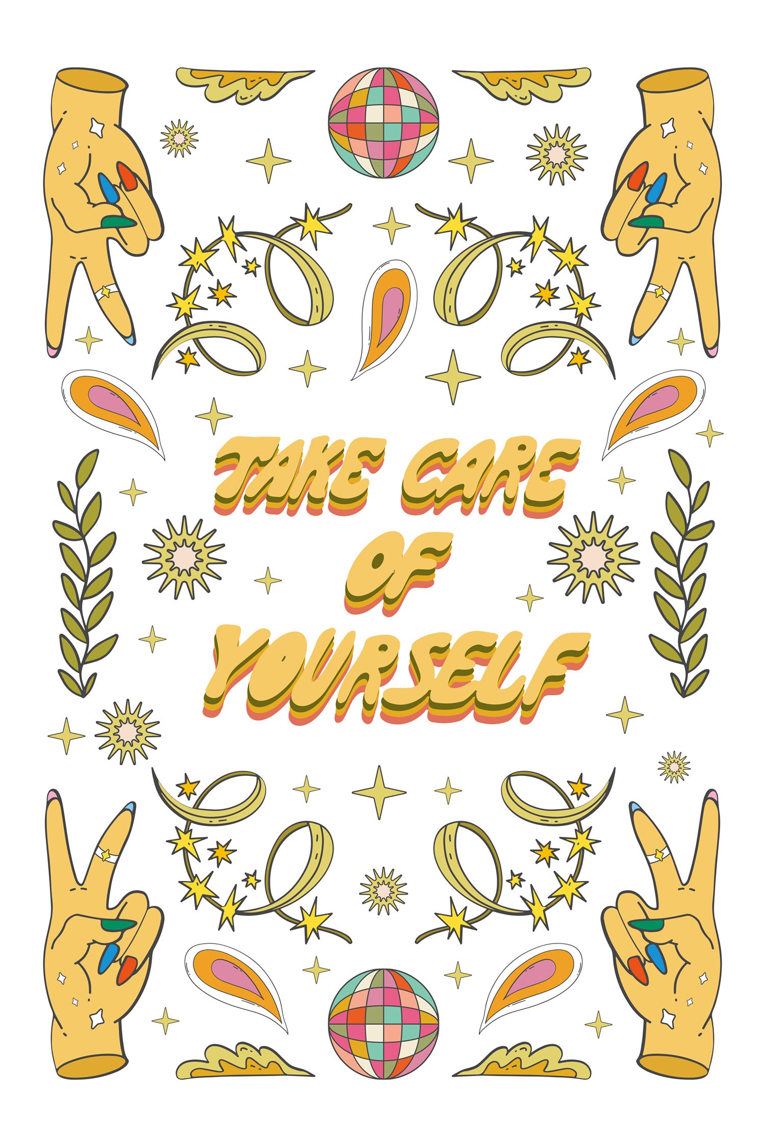 Hippie Art  - Take care of yourself, Glasbild