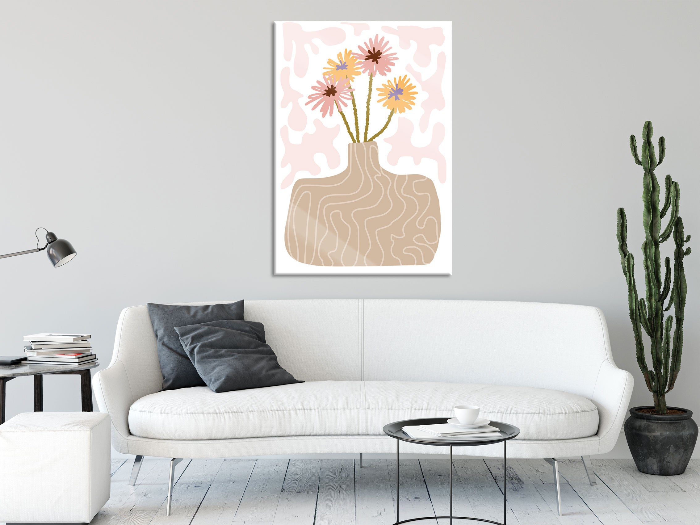 Hippie Art  - Blumen mit Vase, Glasbild