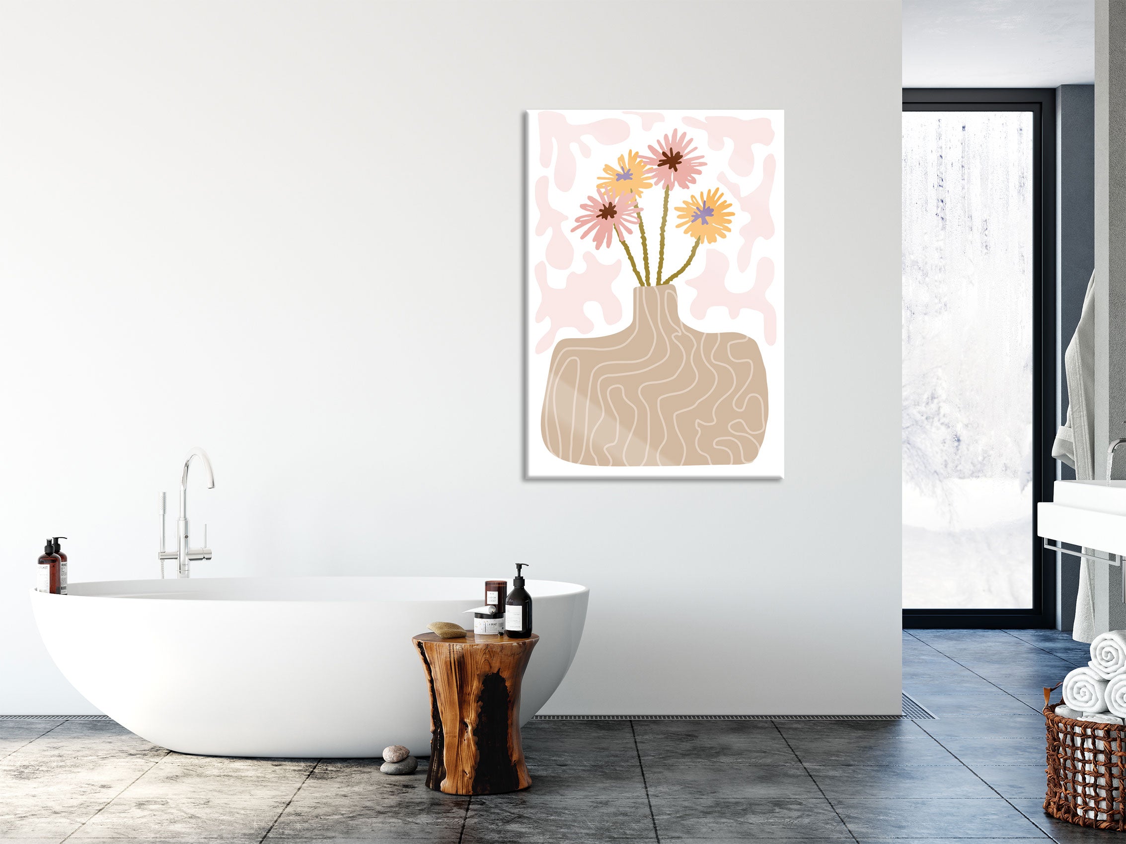 Hippie Art  - Blumen mit Vase, Glasbild