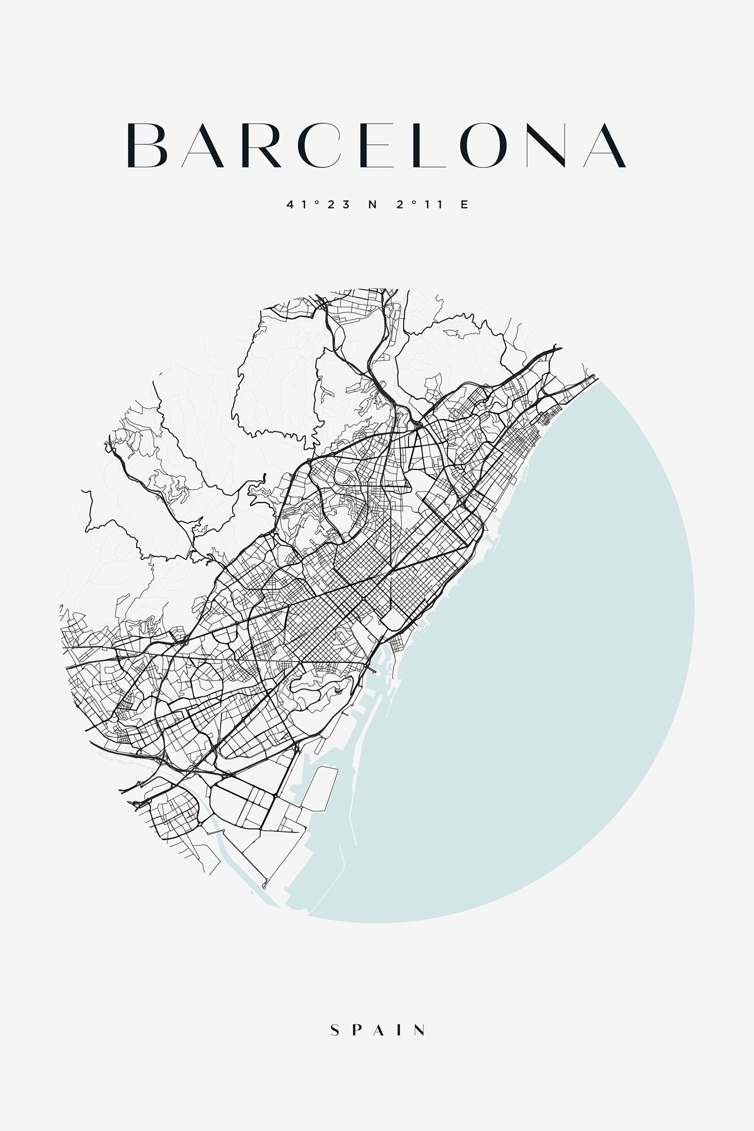 Stadtkarte Rund  - Barcelona, Glasbild