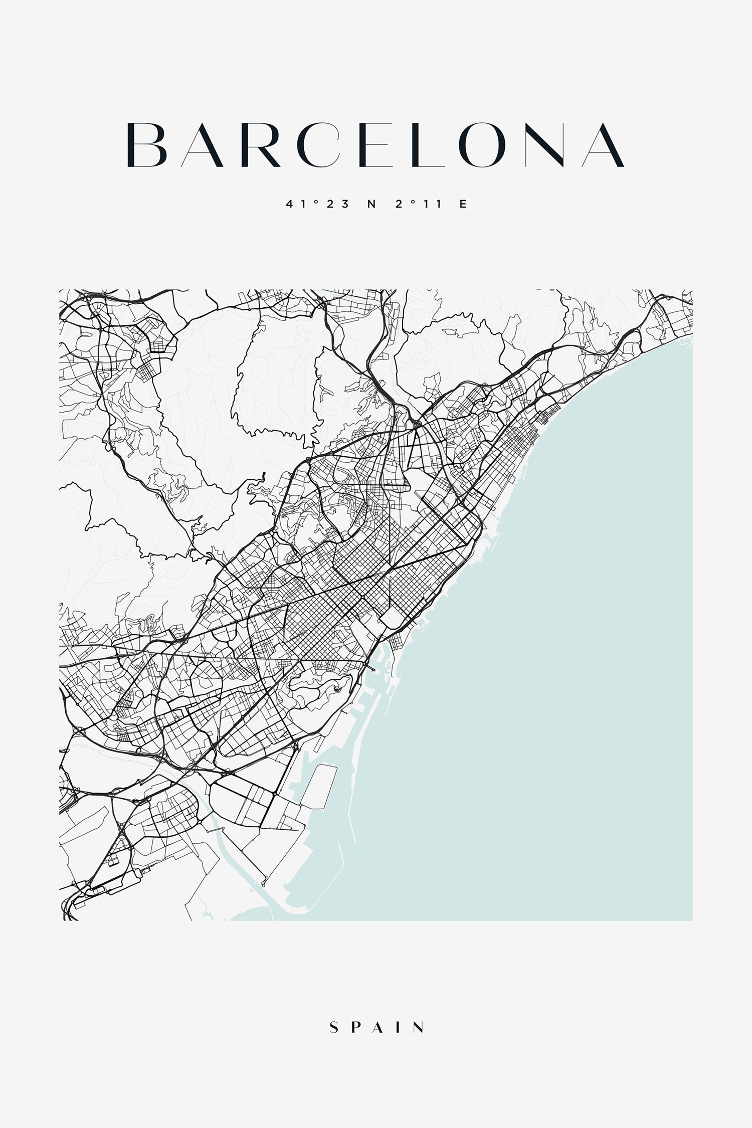 Stadtkarte Eckig  - Barcelona, Glasbild