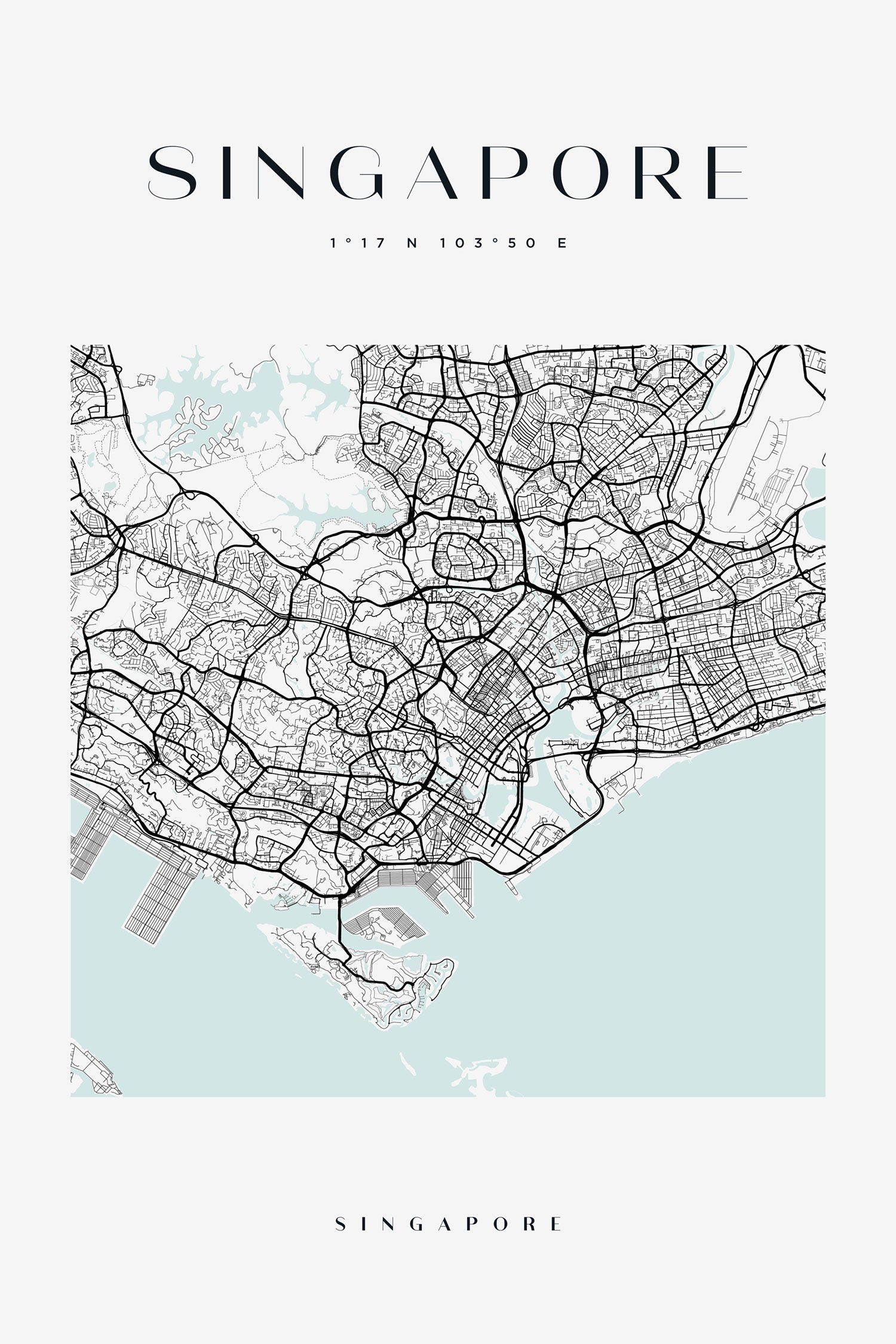 Stadtkarte Eckig  - Singapur, Glasbild