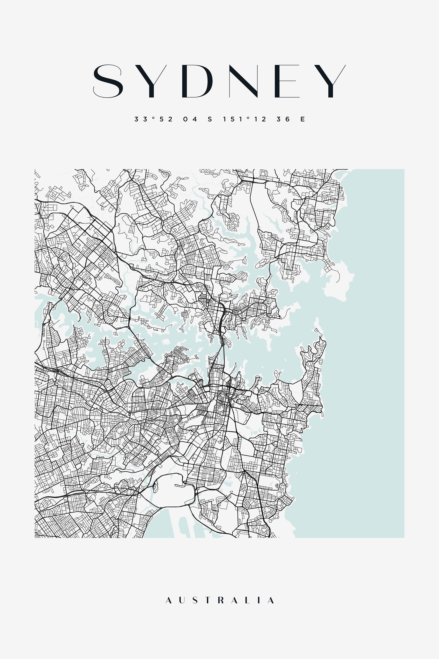 Stadtkarte Eckig  - Sydney, Glasbild