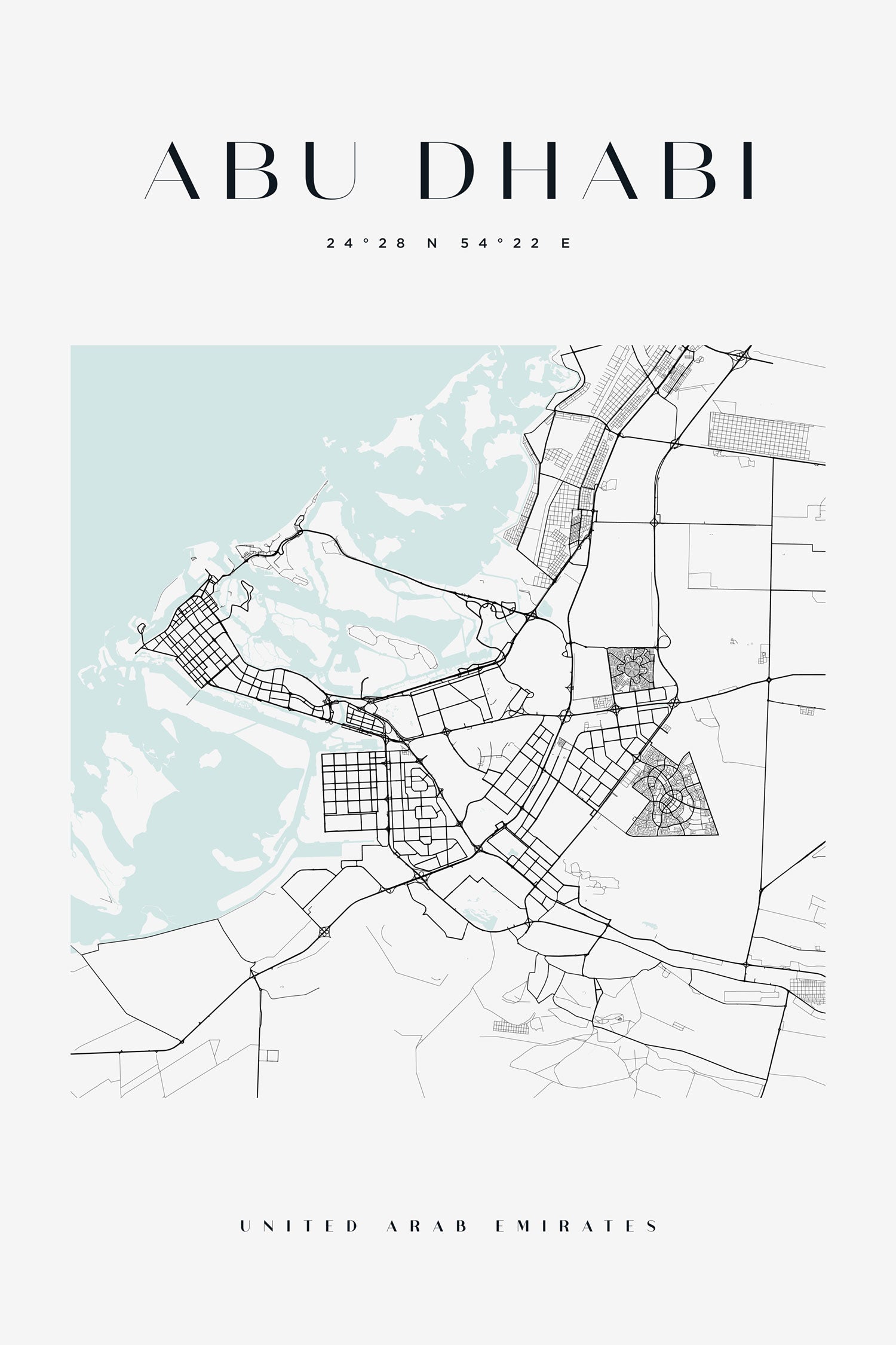 Stadtkarte Eckig  - Abu Dhabi, Glasbild